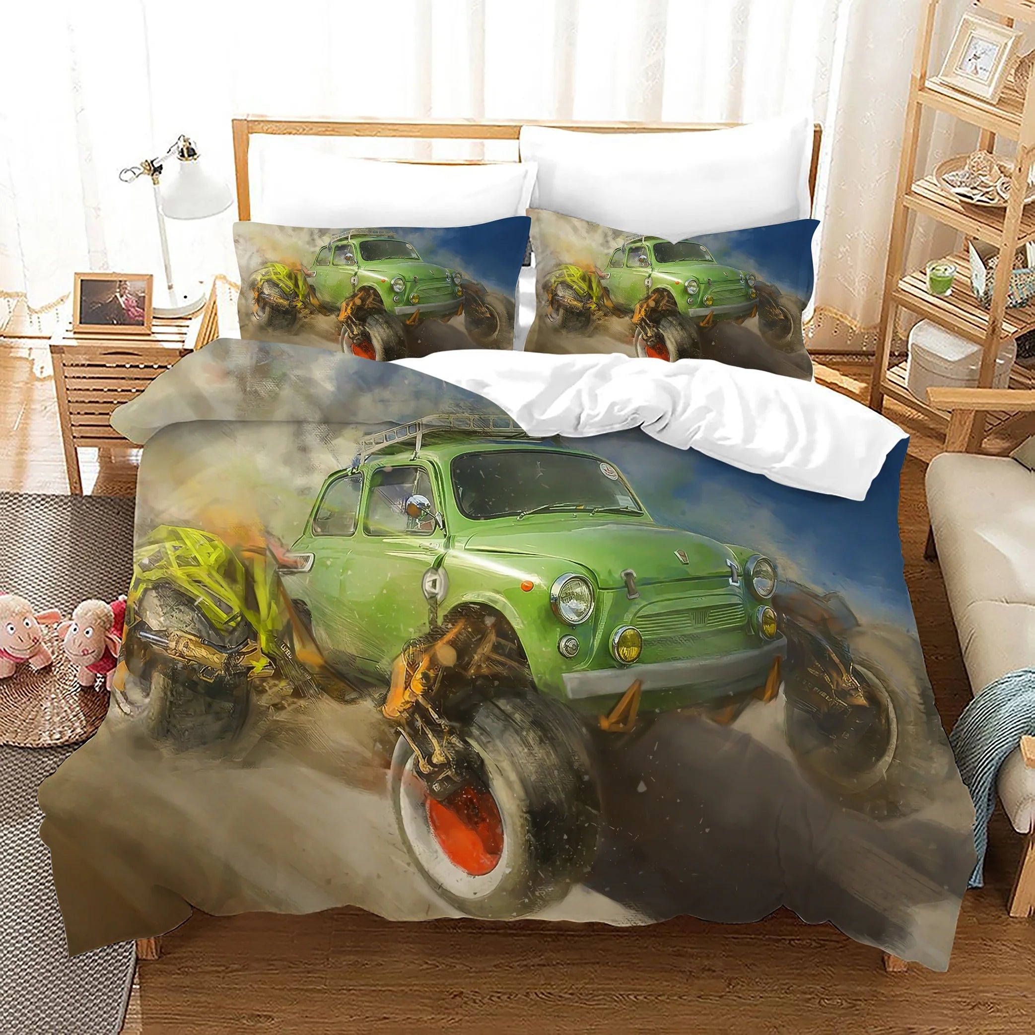 Monster Truck Duvet Cover Quilt Case Pillowcase Bedding Set