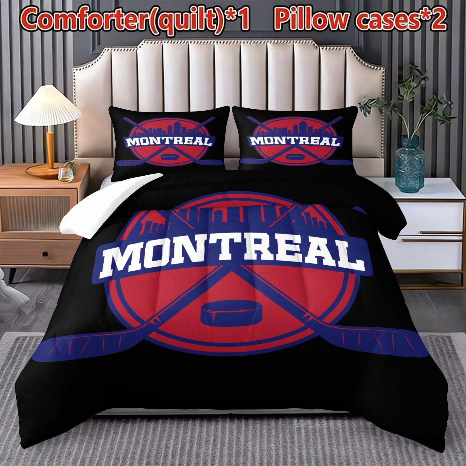 Montreal Canadiens Hockey League Comforter Pillowcase Sets Blanket All Season Reversible Quilted Duvet