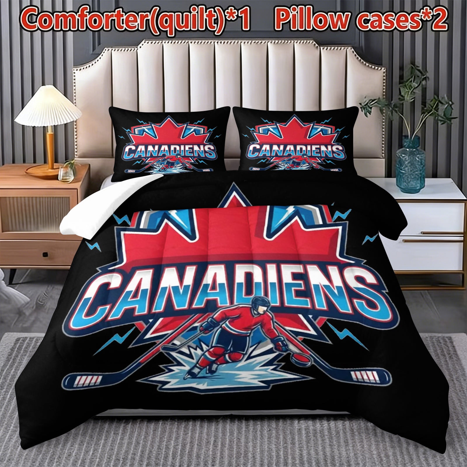 Montreal Canadiens Hockey League Comforter Pillowcase Sets Blanket All Season Reversible Quilted Duvet