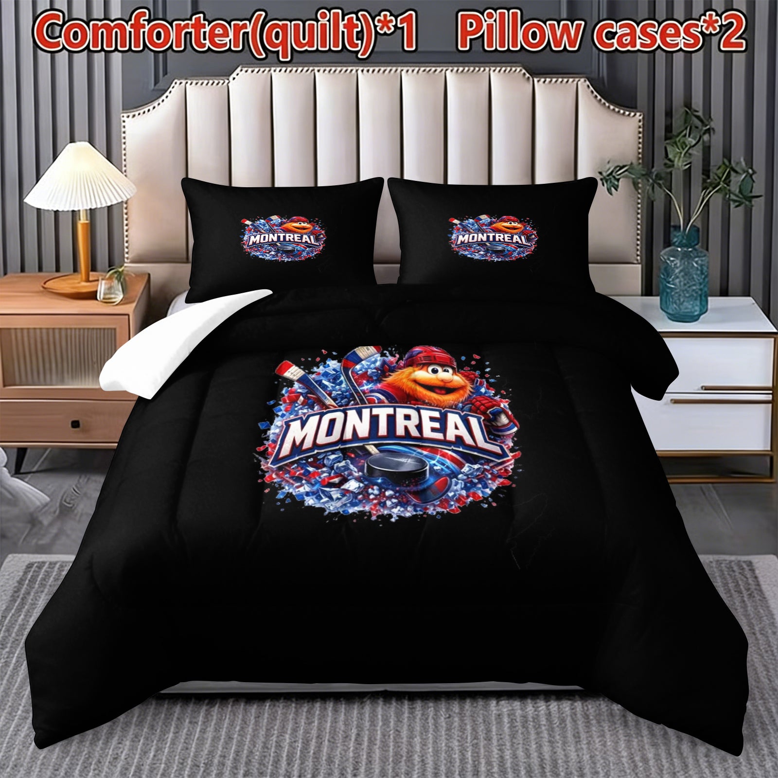 Montreal Canadiens Hockey League Comforter Pillowcase Sets Blanket All Season Reversible Quilted Duvet