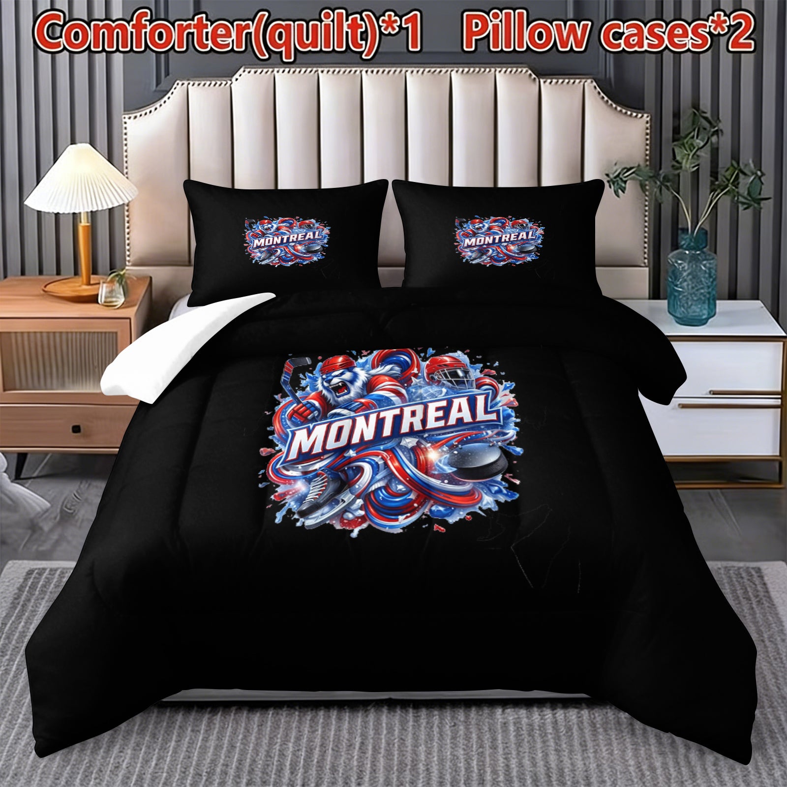 Montreal Canadiens Hockey League Comforter Pillowcase Sets Blanket All Season Reversible Quilted Duvet