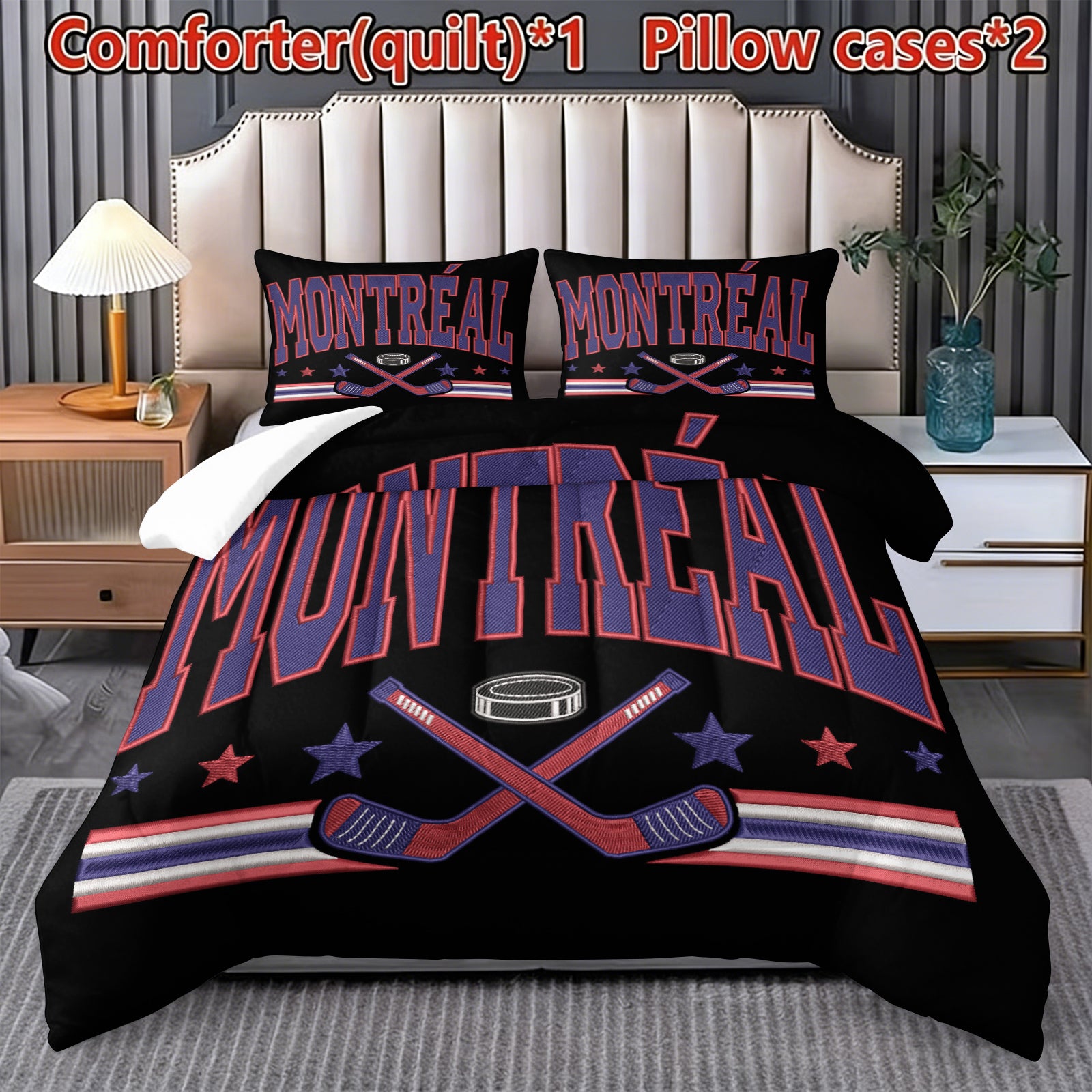 Montreal Canadiens Hockey League Comforter Pillowcase Sets Blanket All Season Reversible Quilted Duvet