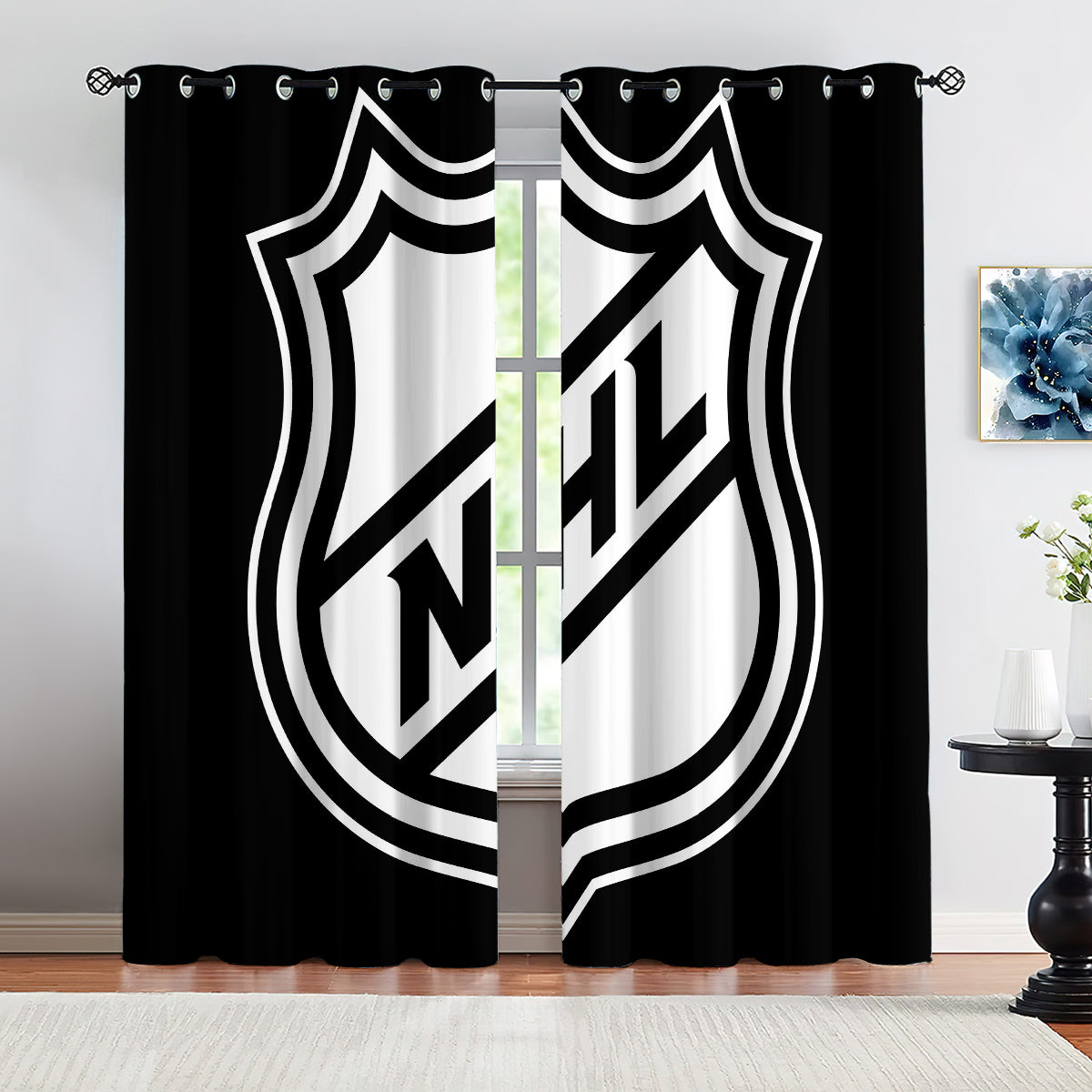 Hockey League Logo Blackout Curtains Drapes For Window Treatment Set