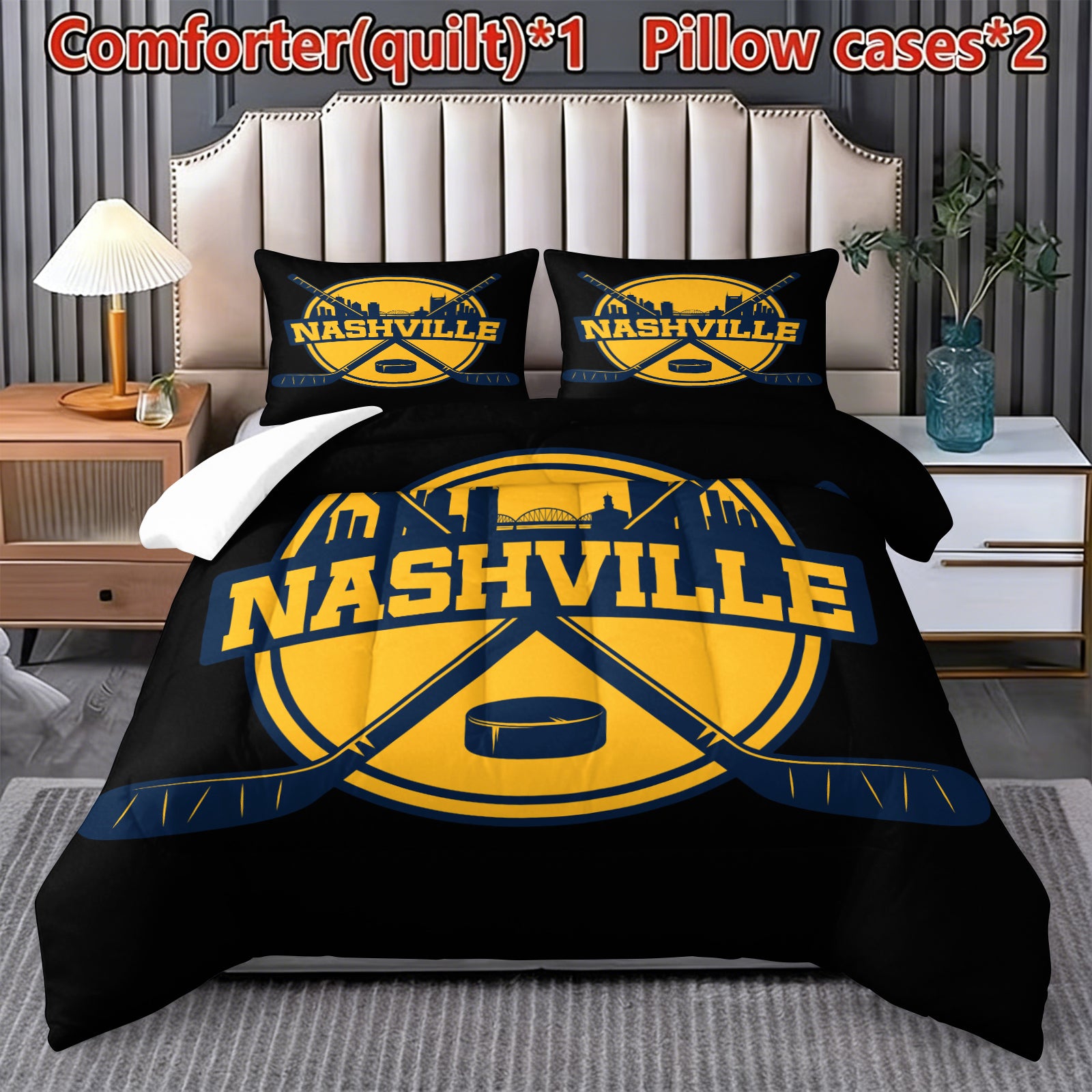 Nashville Predators Hockey League Comforter Pillowcase Sets Blanket All Season Reversible Quilted Duvet