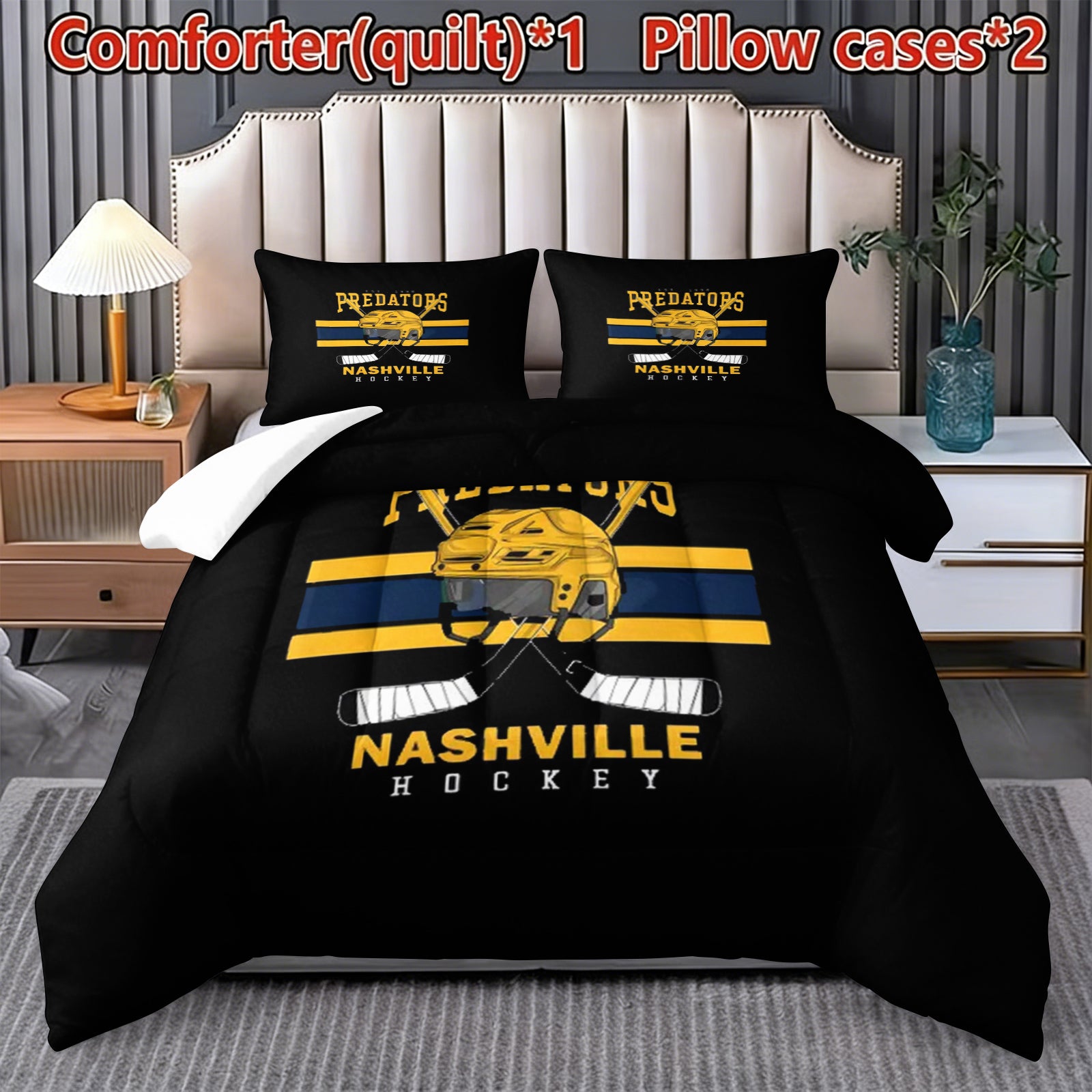 Nashville Predators Hockey League Comforter Pillowcase Sets Blanket All Season Reversible Quilted Duvet