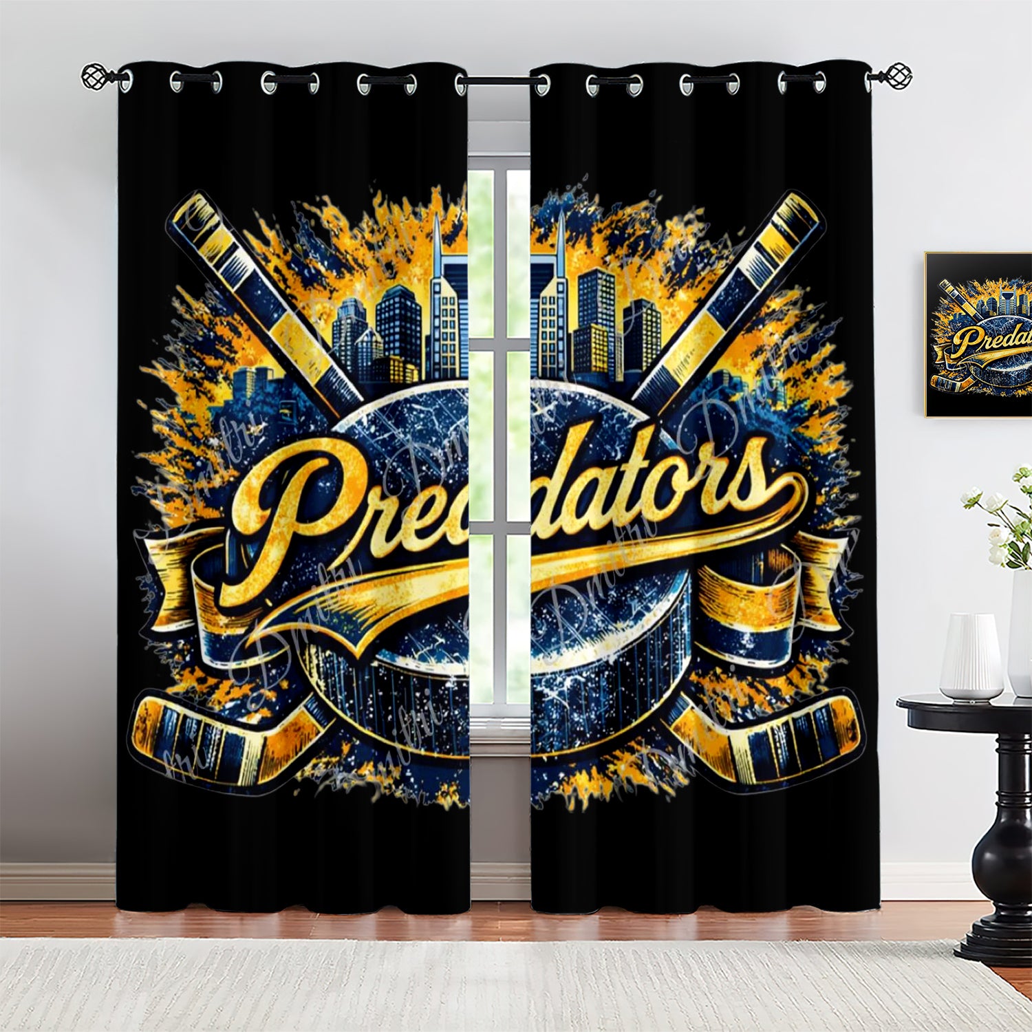 Nashville Predators Blackout Curtains Drapes For Window Treatment Set