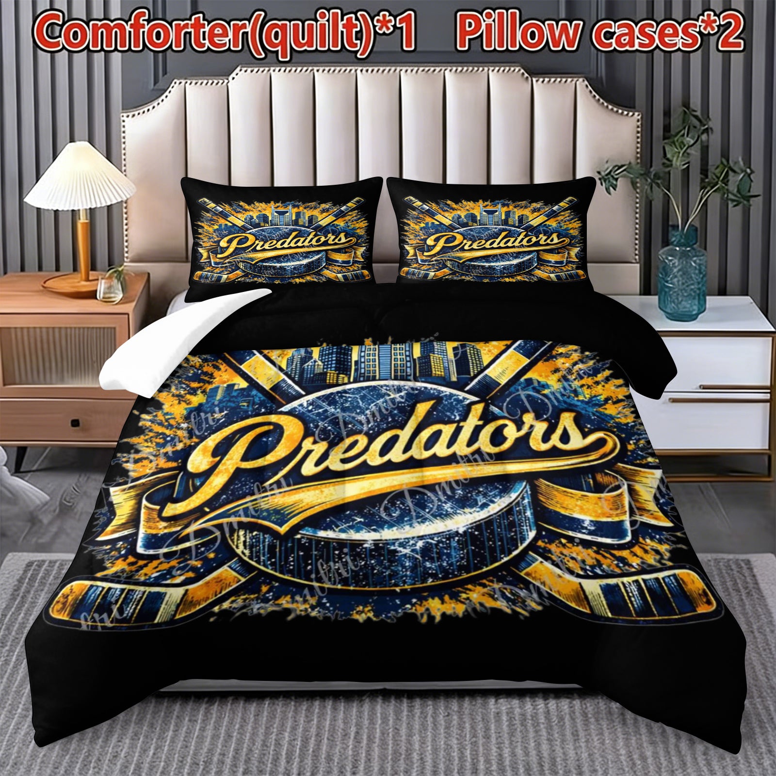 Nashville Predators Hockey League Comforter Pillowcase Sets Blanket All Season Reversible Quilted Duvet