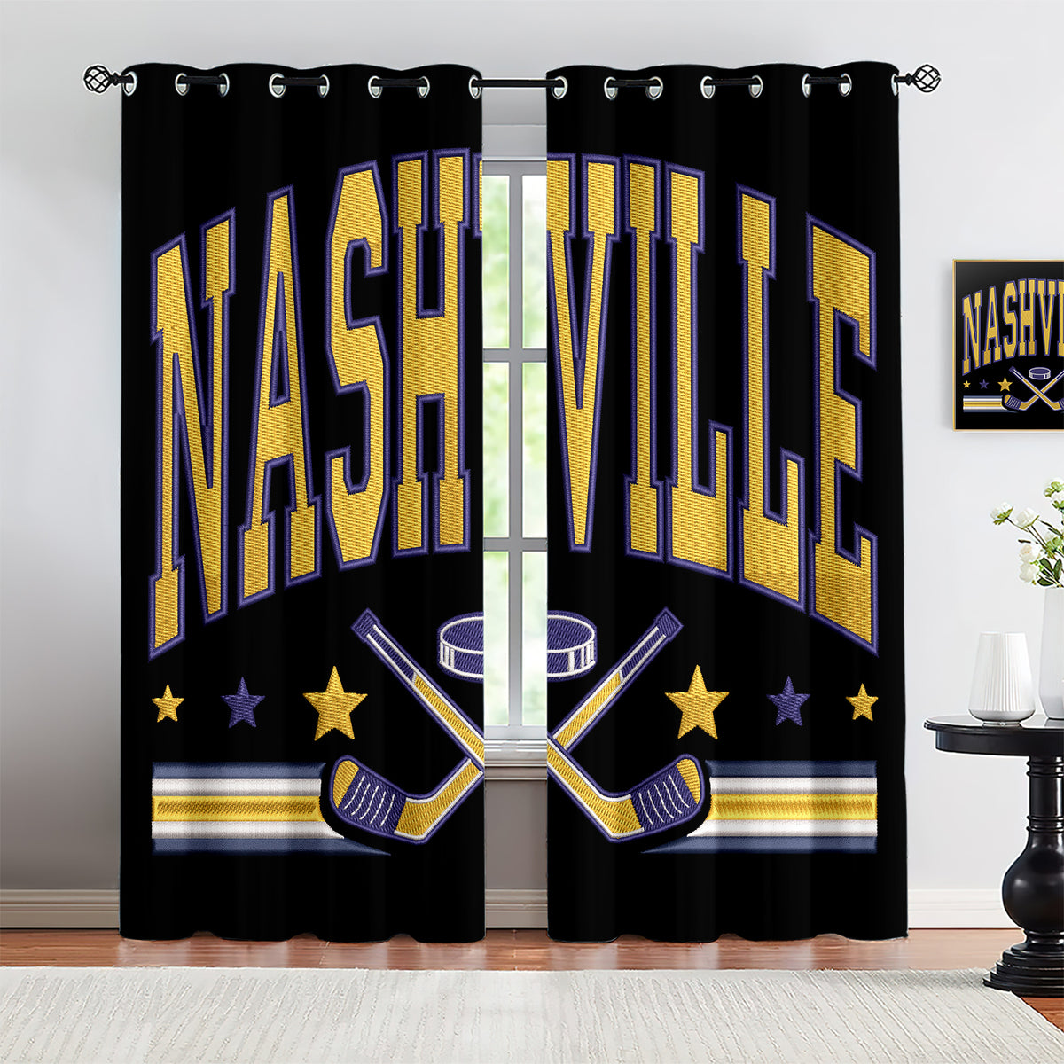 Nashville Predators Blackout Curtains Drapes For Window Treatment Set