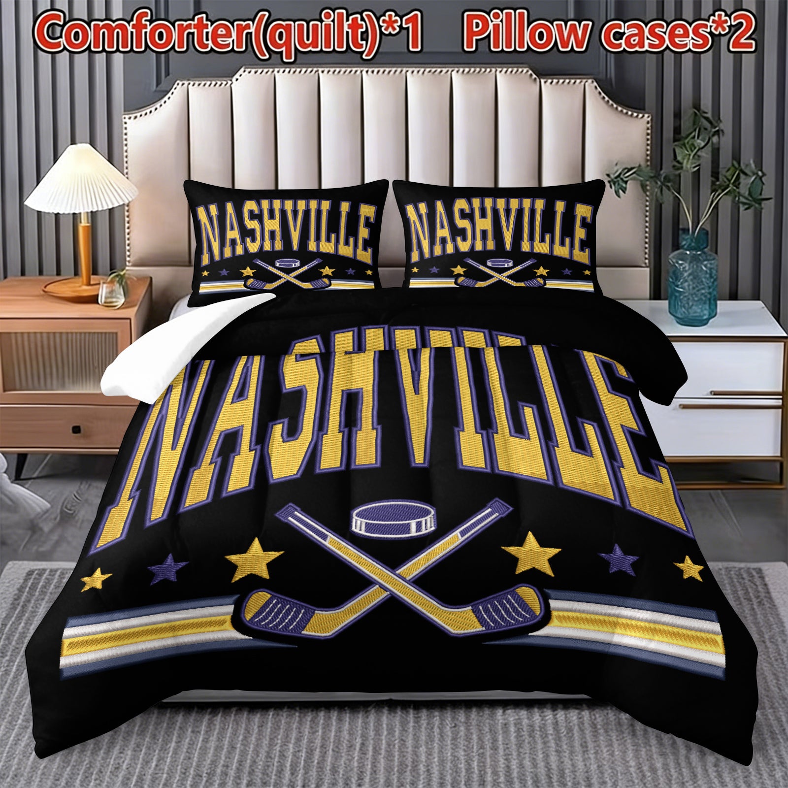 Nashville Predators Hockey League Comforter Pillowcase Sets Blanket All Season Reversible Quilted Duvet