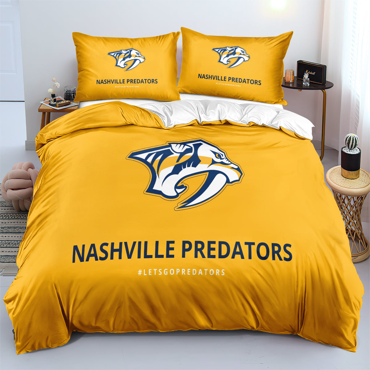 Nashville Predators Hockey League Duvet Cover Quilt Case Pillowcases