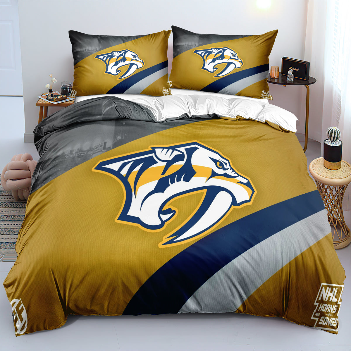 Nashville Predators Hockey League Duvet Cover Quilt Case Pillowcases