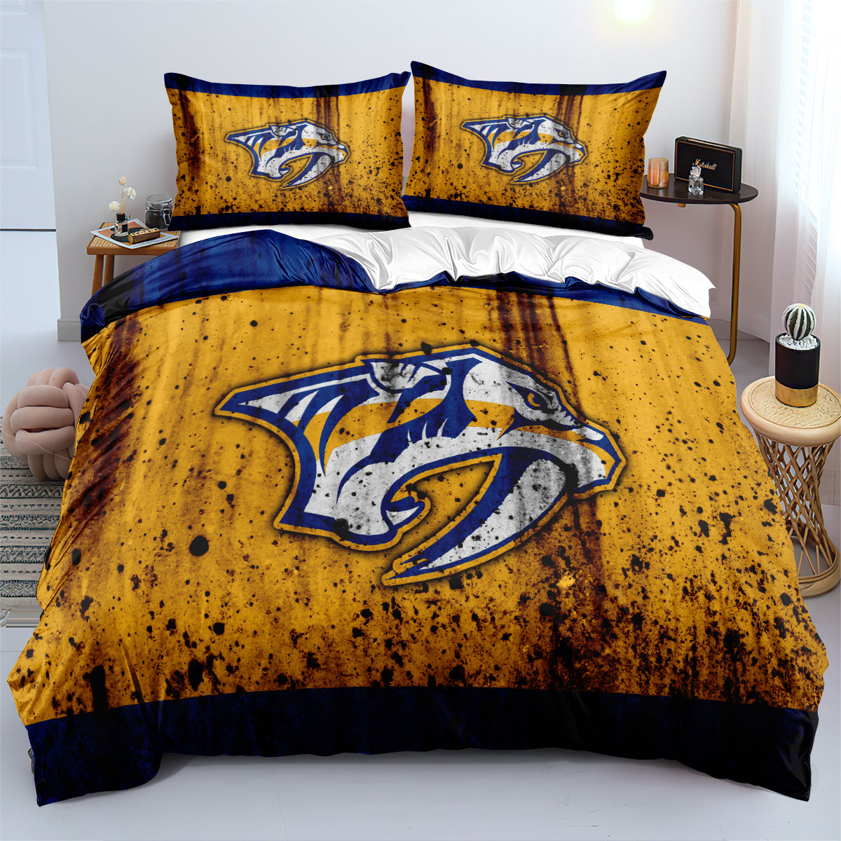 Nashville Predators Hockey League Duvet Cover Quilt Case Pillowcases