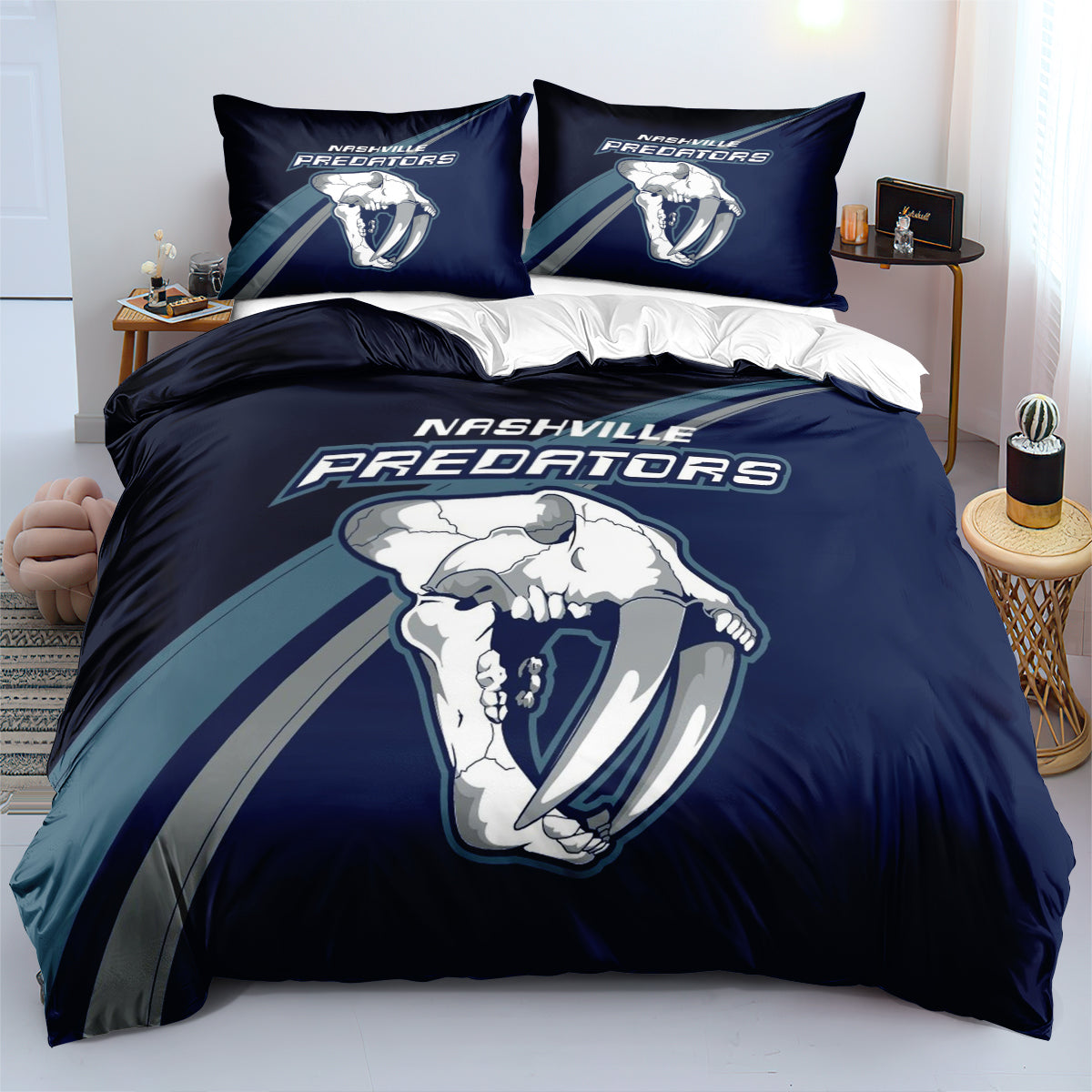 Nashville Predators Hockey League Duvet Cover Quilt Case Pillowcases