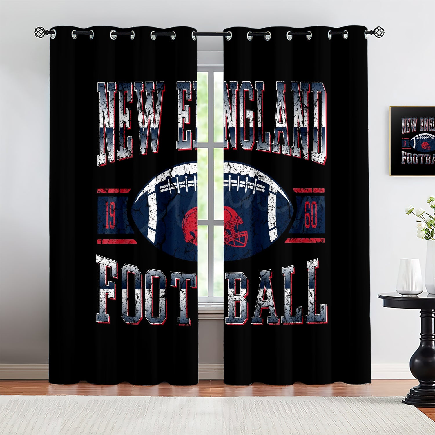 New England Patriots Blackout Curtains Drapes For Window Treatment Set