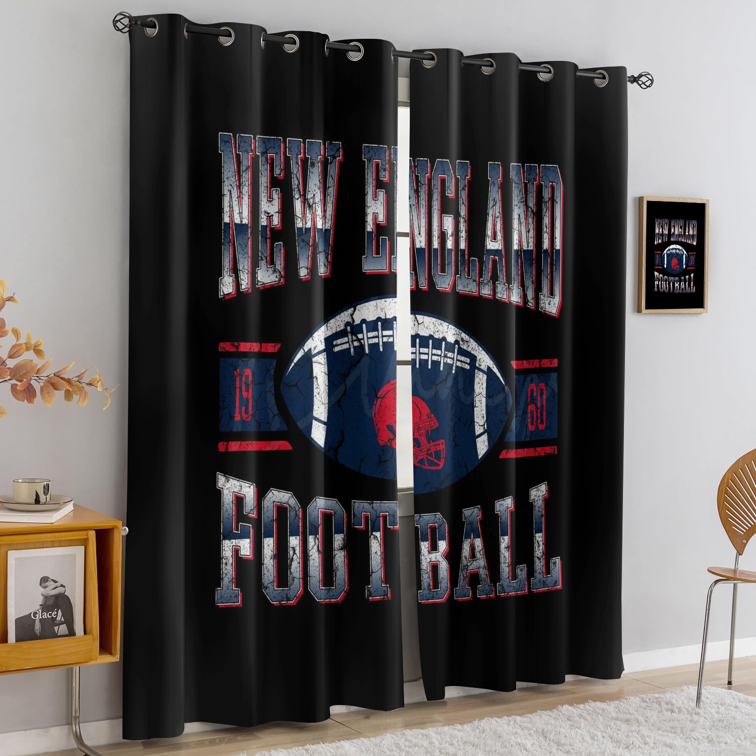 New England Patriots Blackout Curtains Drapes For Window Treatment Set