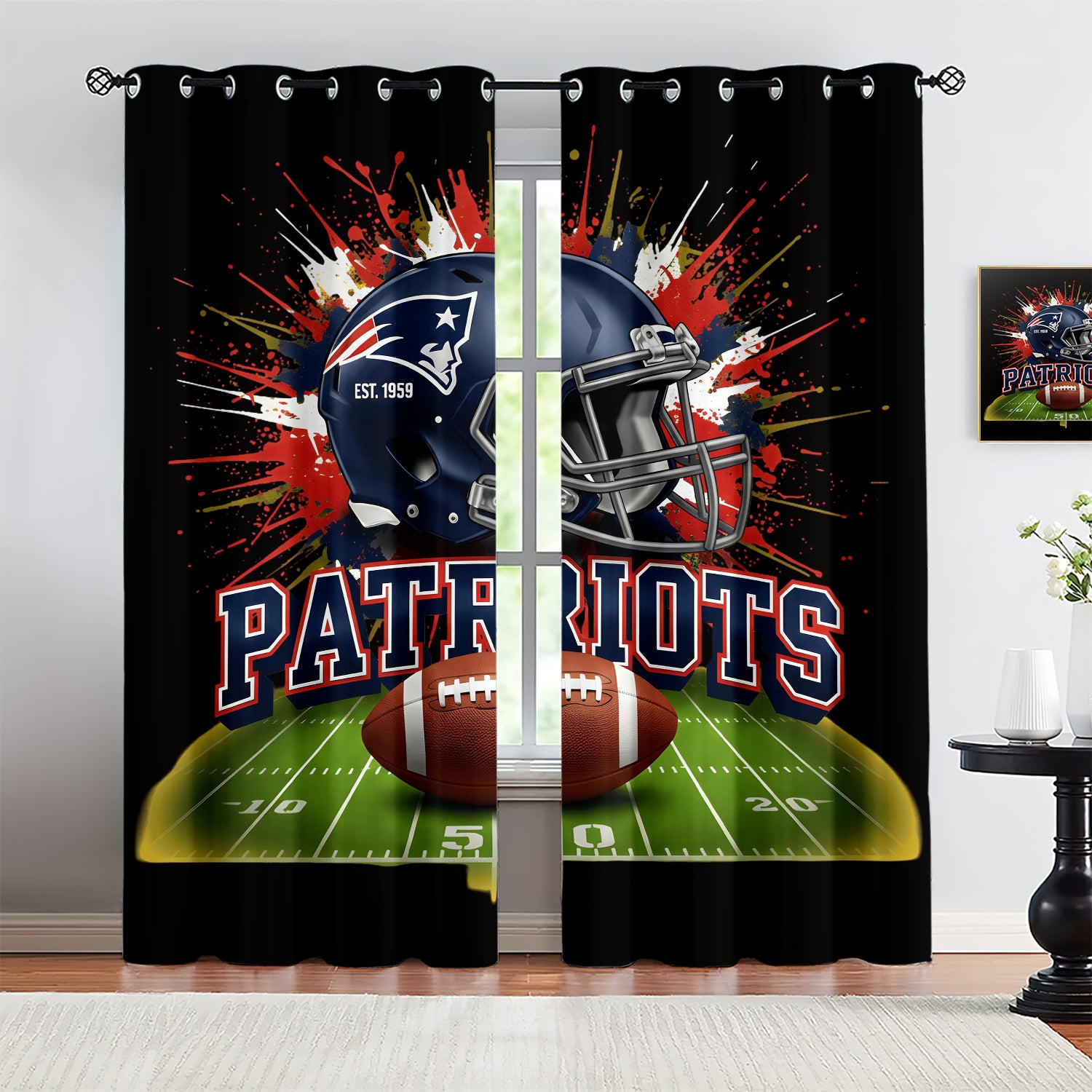 New England Patriots Blackout Curtains Drapes For Window Treatment Set