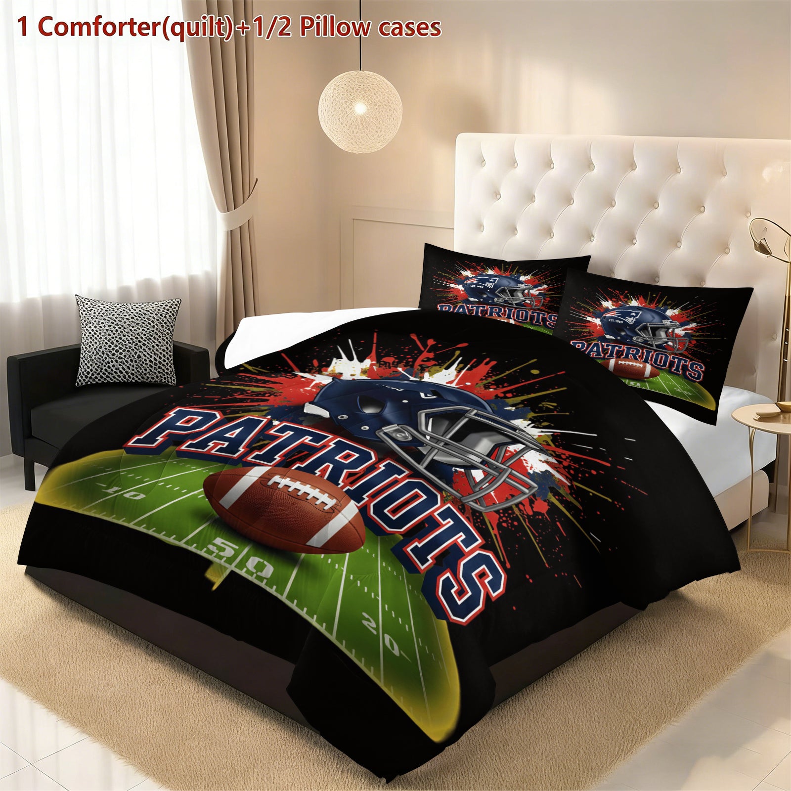 New England Patriots Comforter Pillowcase Sets Blanket All Season Reversible Quilted Duvet
