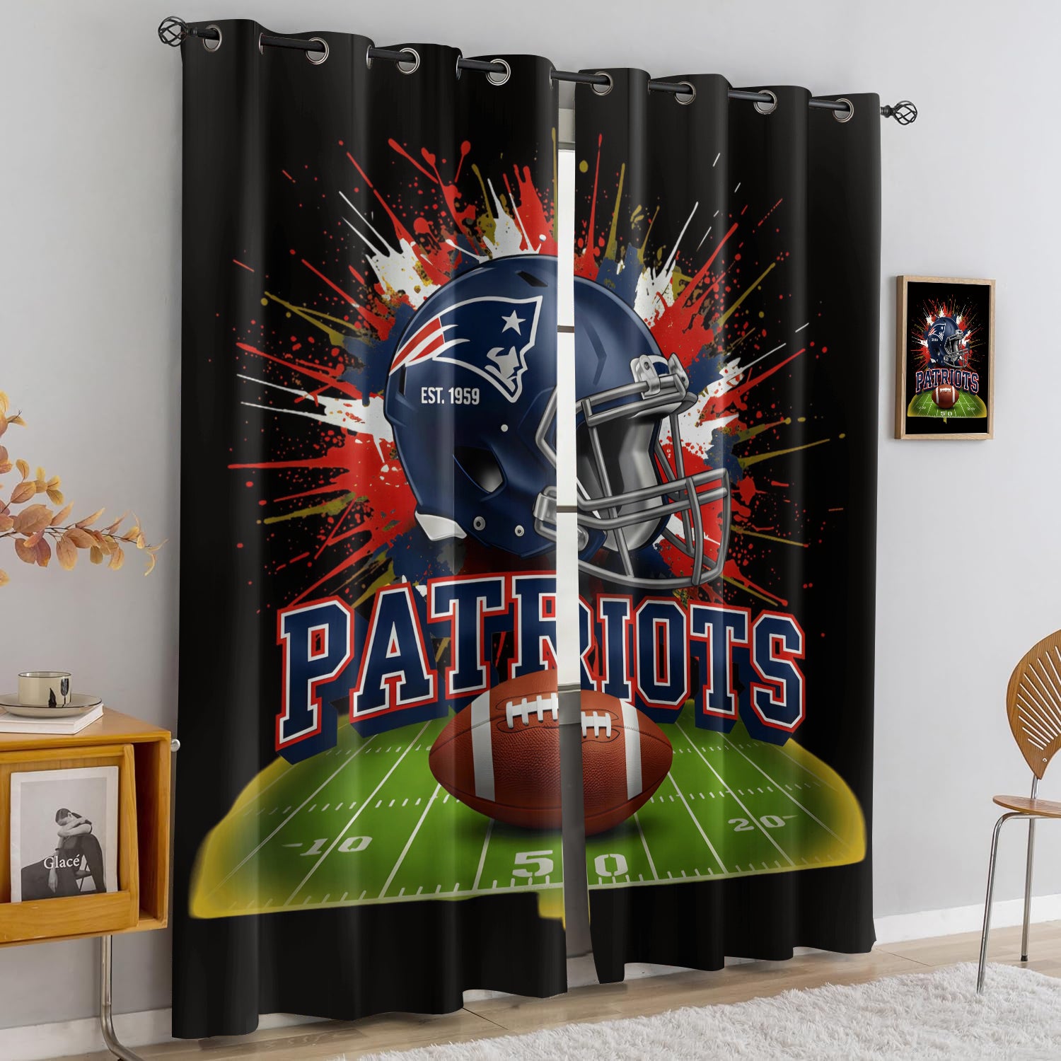 New England Patriots Blackout Curtains Drapes For Window Treatment Set