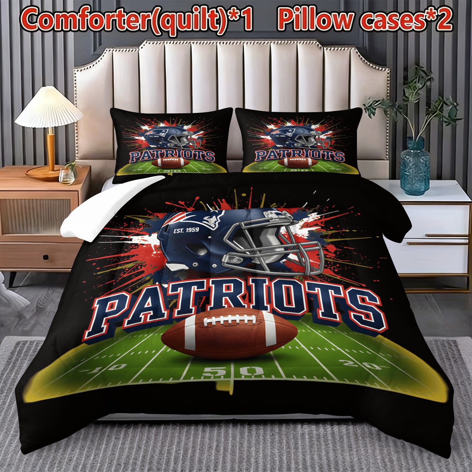 New England Patriots Comforter Pillowcase Sets Blanket All Season Reversible Quilted Duvet