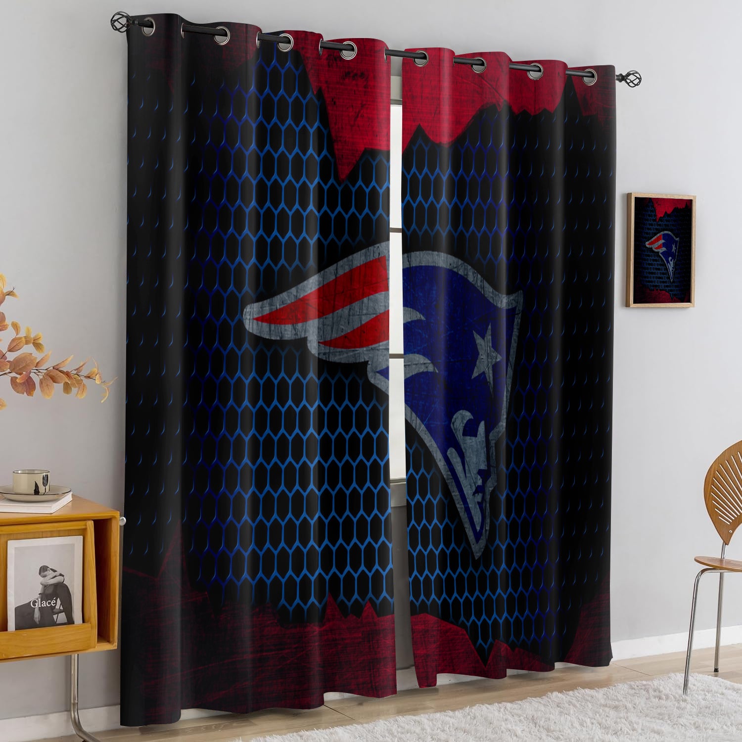 New England Patriots Blackout Curtains Drapes For Window Treatment Set