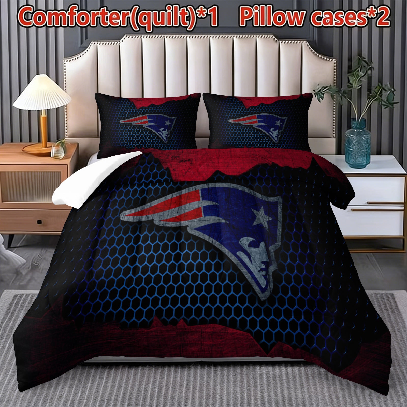 New England Patriots Comforter Pillowcase Sets Blanket All Season Reversible Quilted Duvet