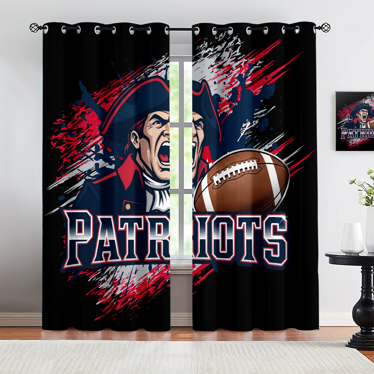 New England Patriots Blackout Curtains Drapes For Window Treatment Set