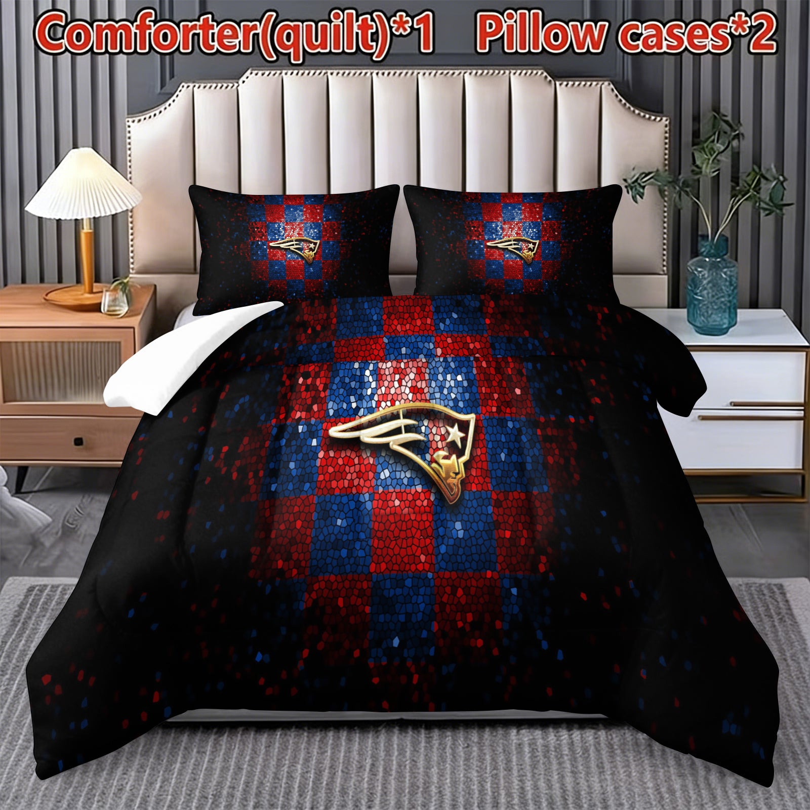 New England Patriots Comforter Pillowcase Sets Blanket All Season Reversible Quilted Duvet