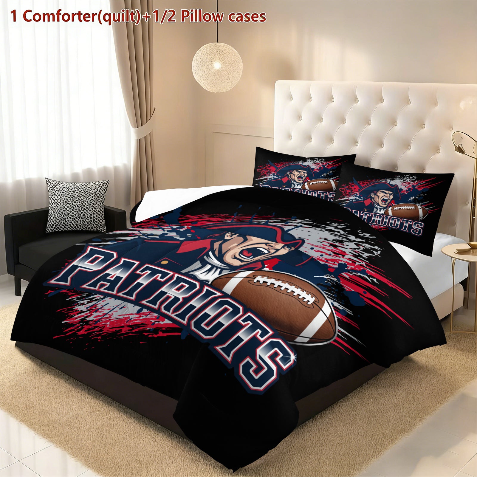 New England Patriots Comforter Pillowcase Sets Blanket All Season Reversible Quilted Duvet
