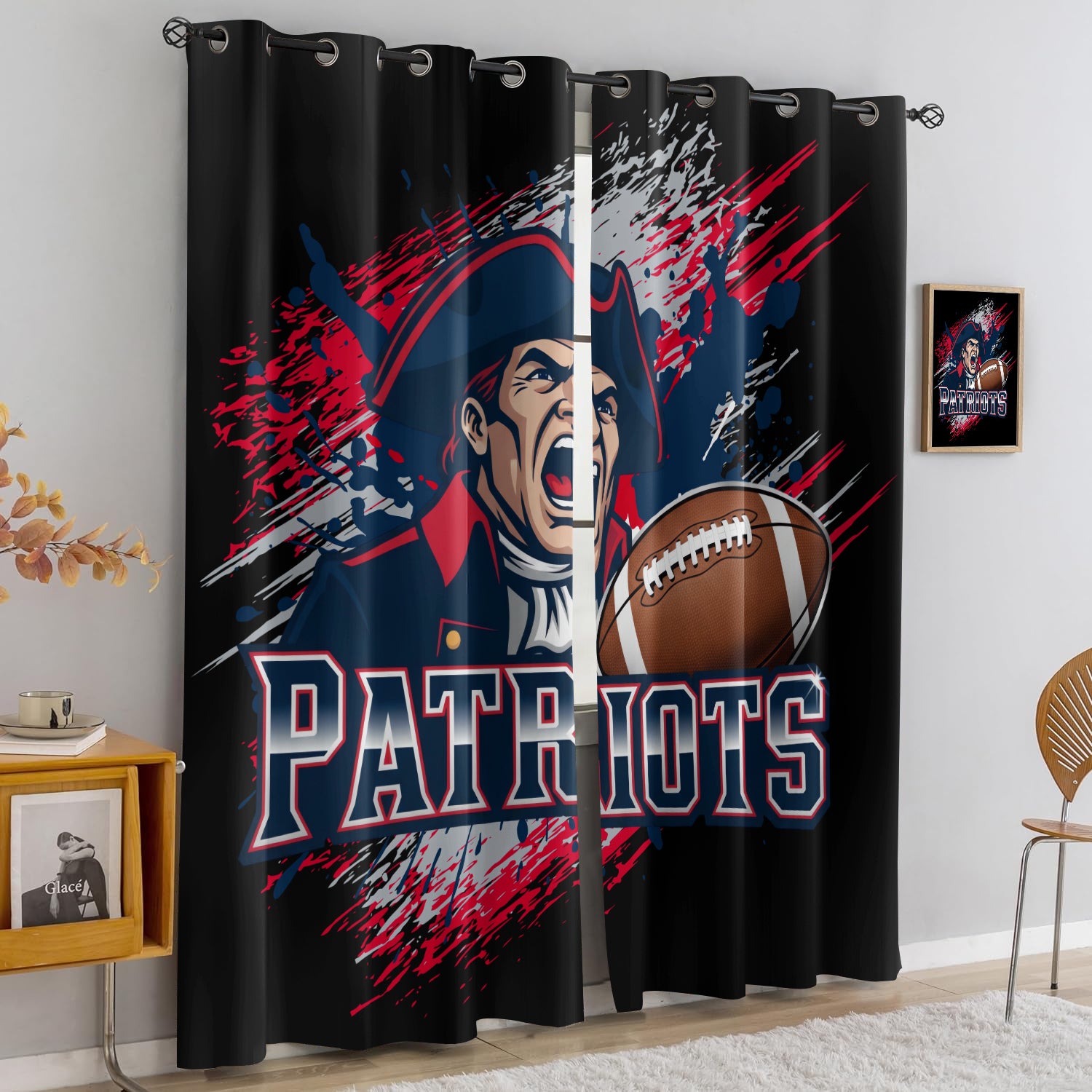 New England Patriots Blackout Curtains Drapes For Window Treatment Set