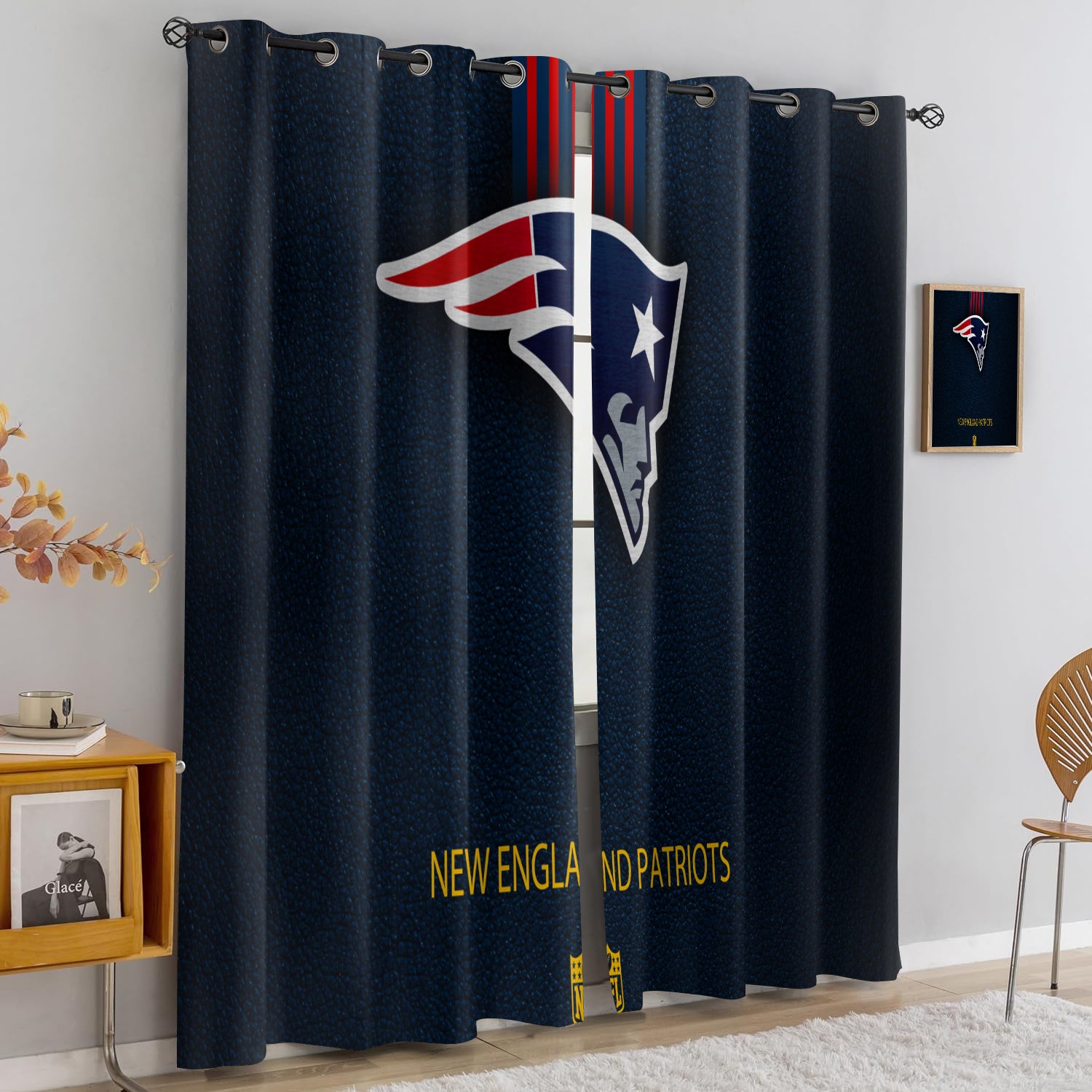 New England Patriots Blackout Curtains Drapes For Window Treatment Set