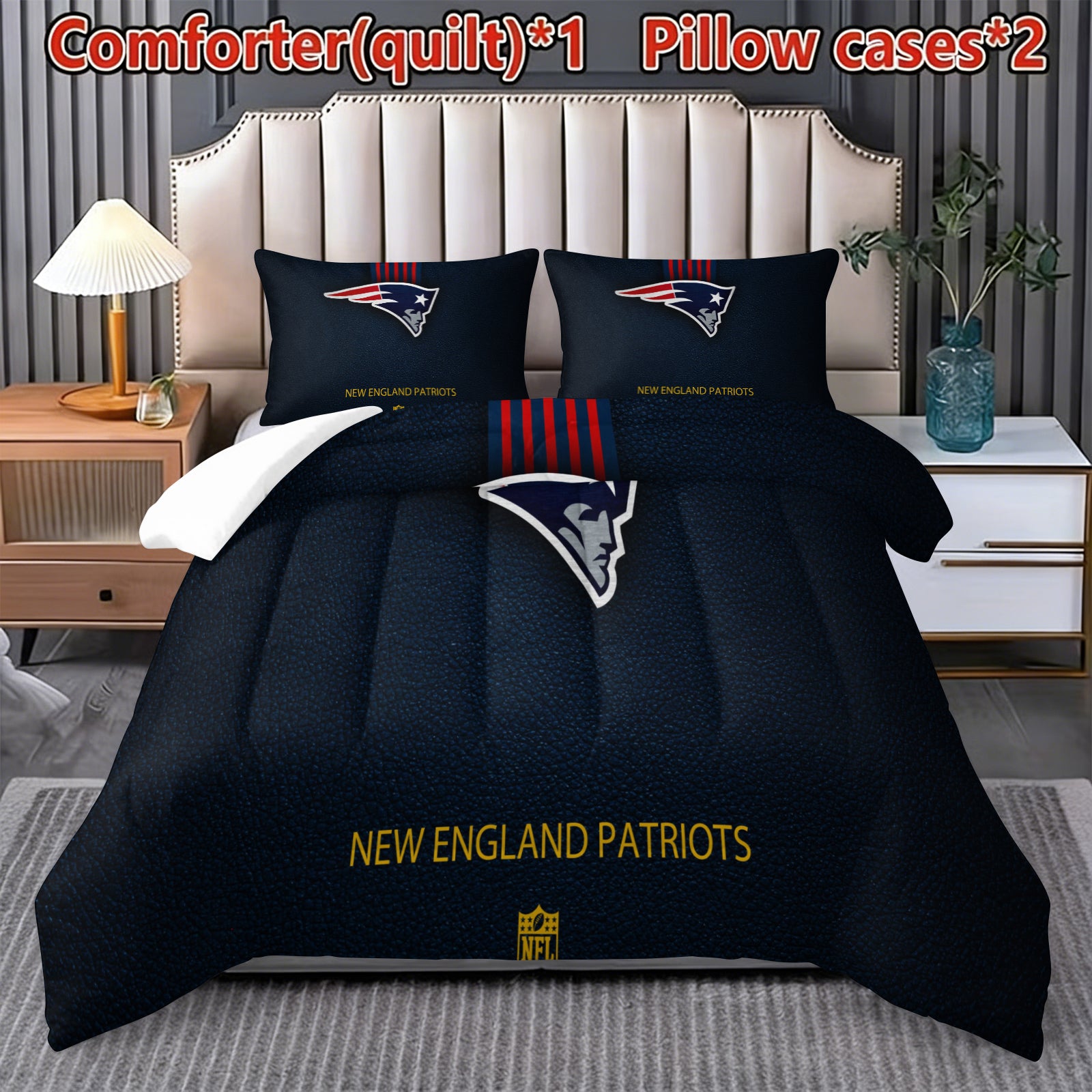 New England Patriots Comforter Pillowcase Sets Blanket All Season Reversible Quilted Duvet