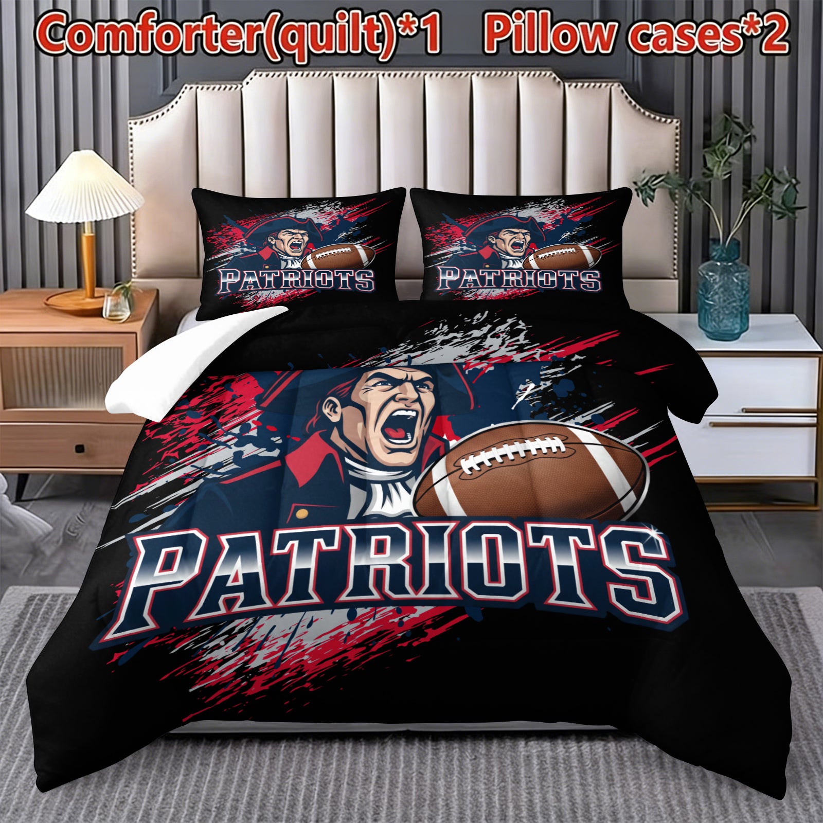 New England Patriots Comforter Pillowcase Sets Blanket All Season Reversible Quilted Duvet