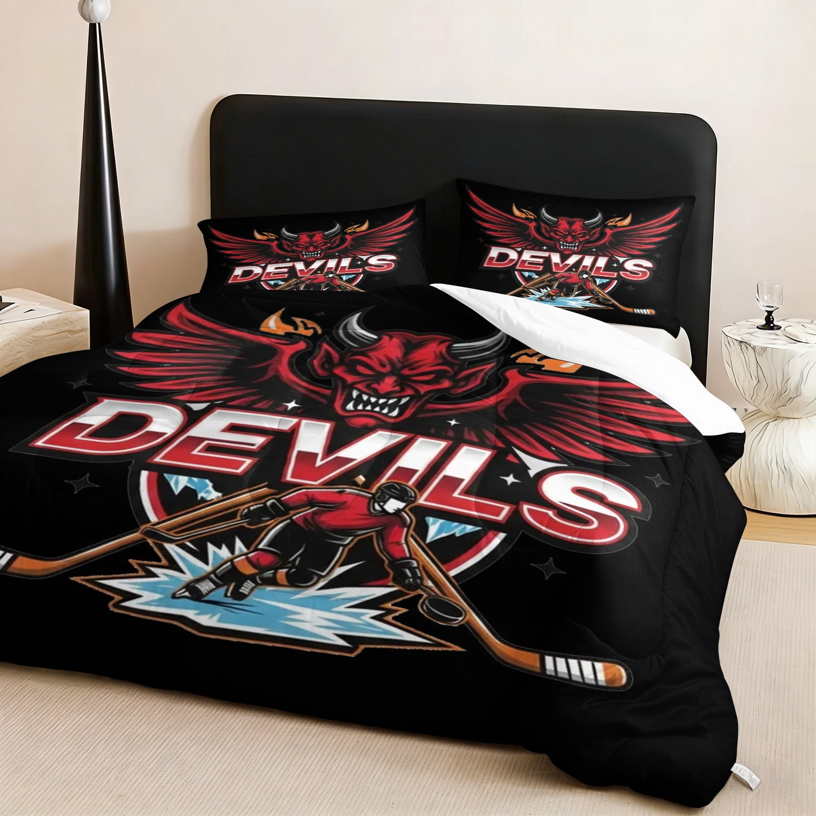 New Jersey Devils Hockey League Comforter Pillowcase Sets Blanket All Season Reversible Quilted Duvet