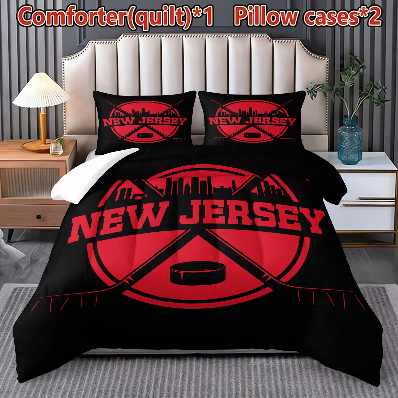 New Jersey Devils Hockey League Comforter Pillowcase Sets Blanket All Season Reversible Quilted Duvet