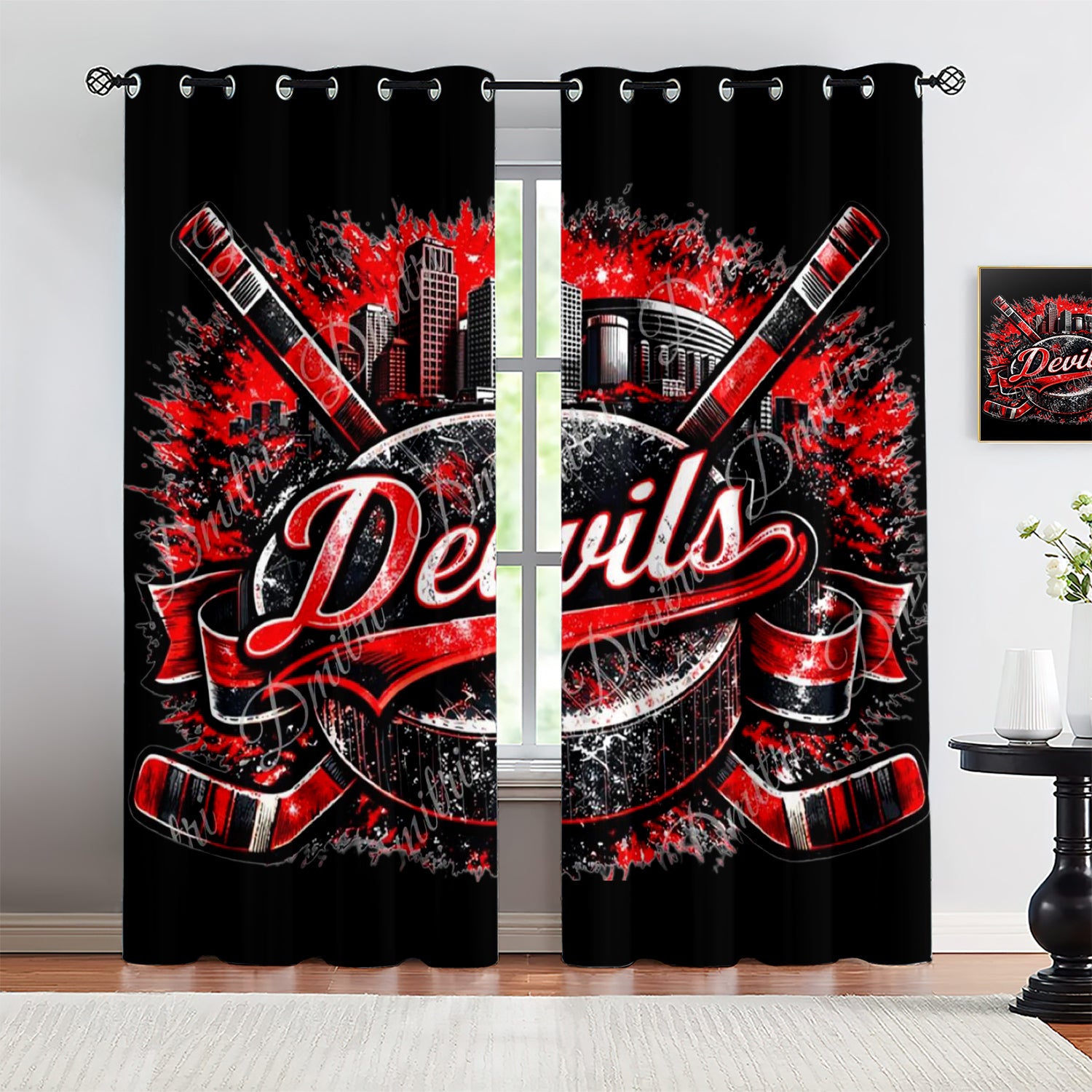 New Jersey Devils Blackout Curtains Drapes For Window Treatment Set
