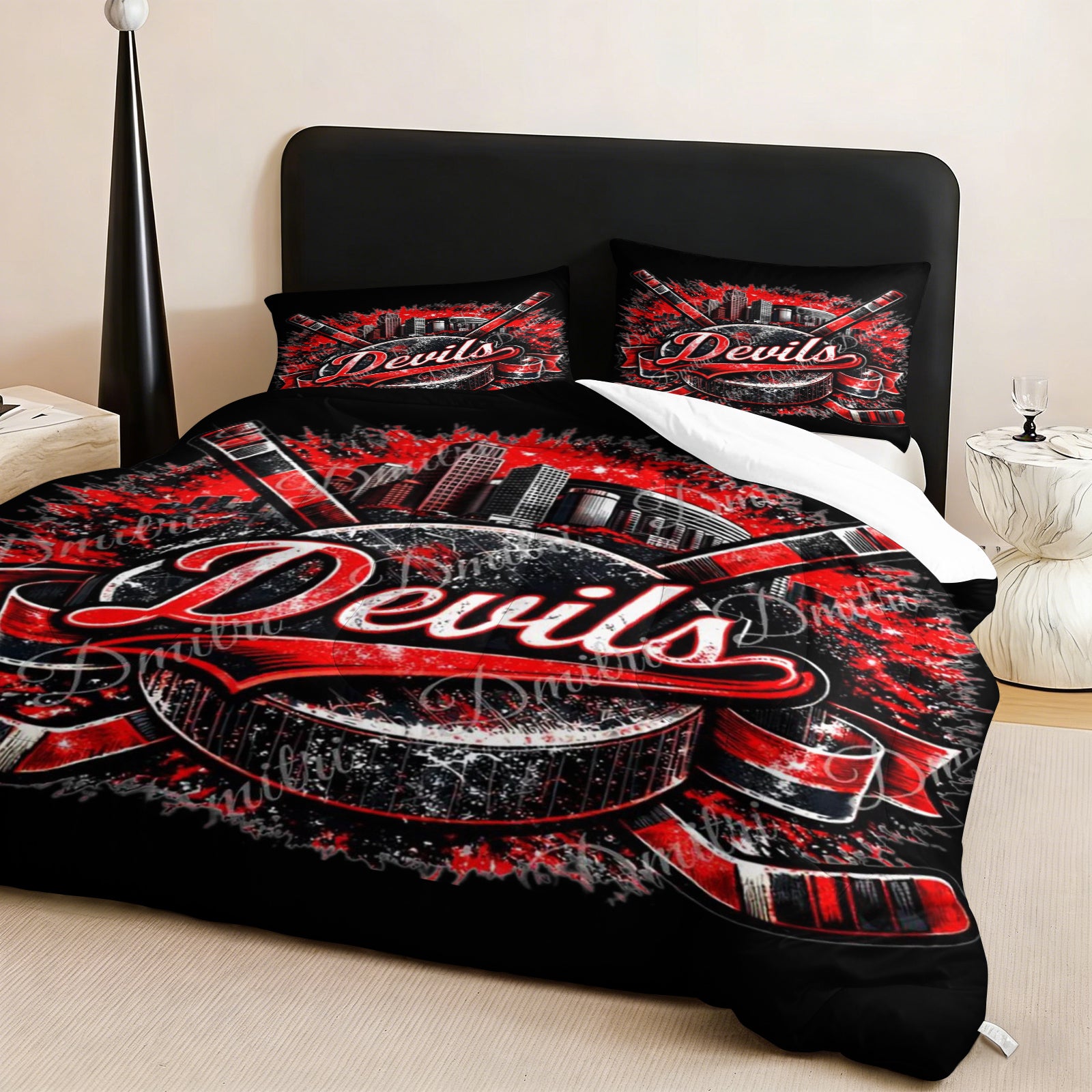 New Jersey Devils Hockey League Comforter Pillowcase Sets Blanket All Season Reversible Quilted Duvet
