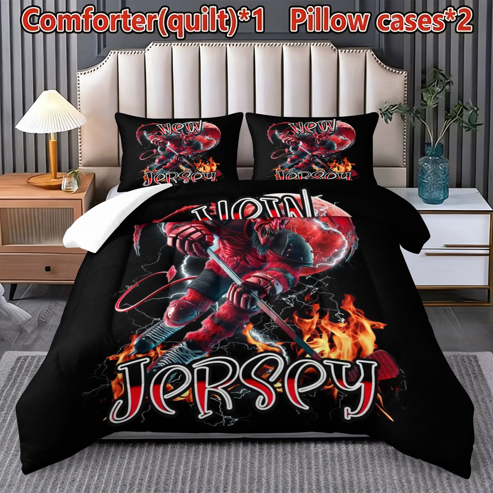 New Jersey Devils Hockey League Comforter Pillowcase Sets Blanket All Season Reversible Quilted Duvet
