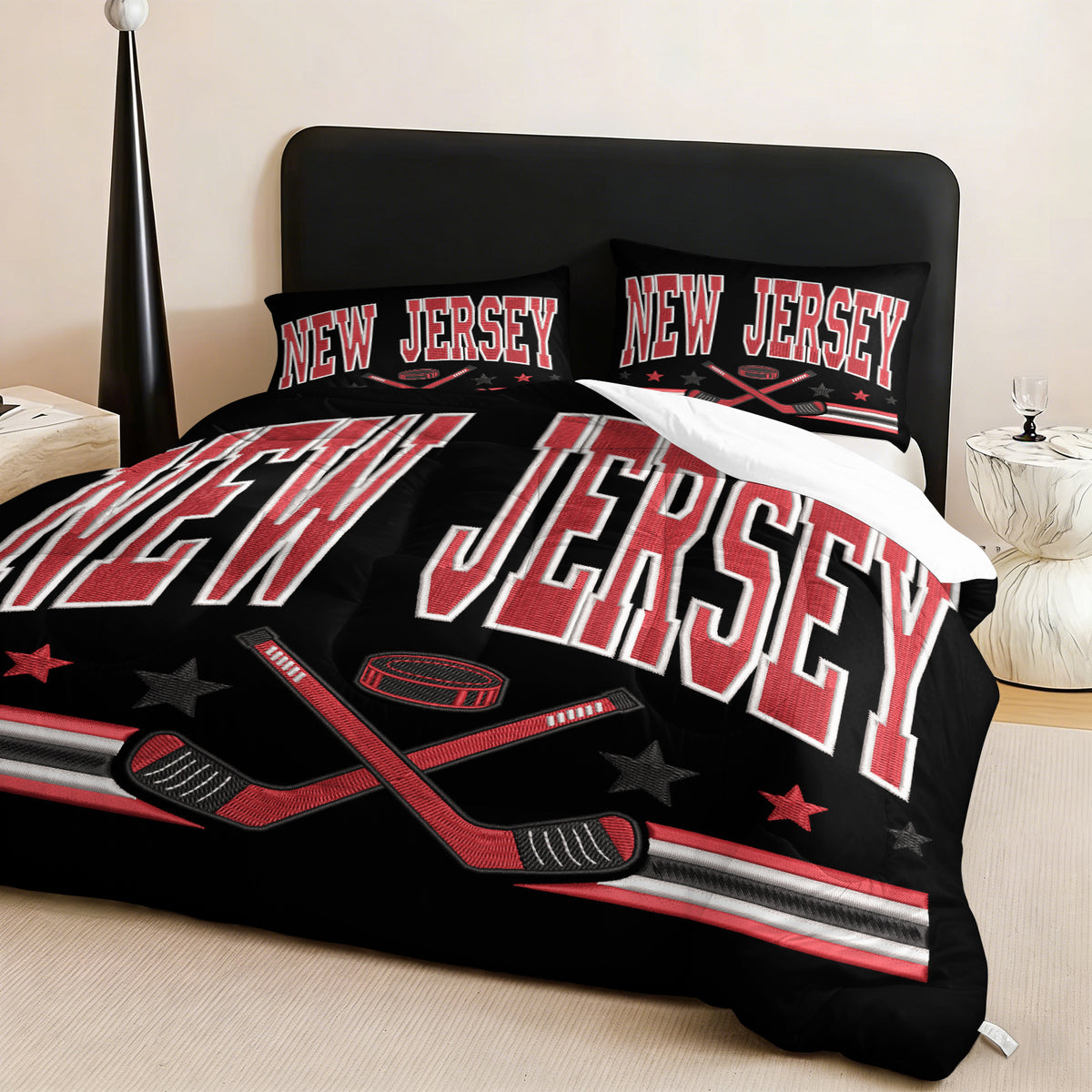 New Jersey Devils Hockey League Comforter Pillowcase Sets Blanket All Season Reversible Quilted Duvet