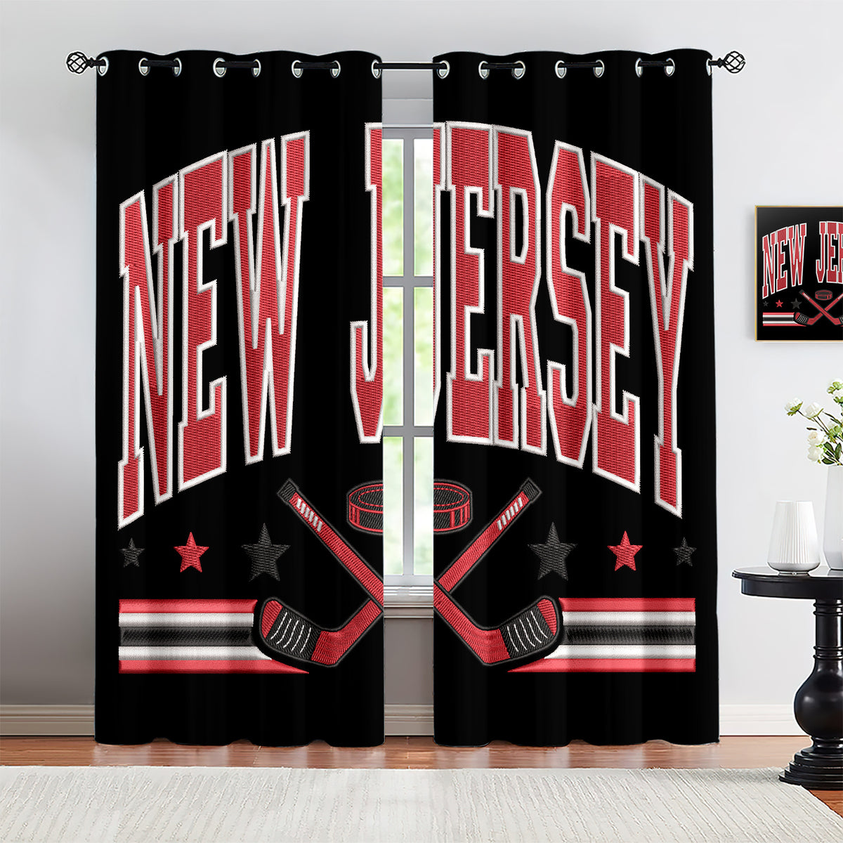 New Jersey Devils Blackout Curtains Drapes For Window Treatment Set