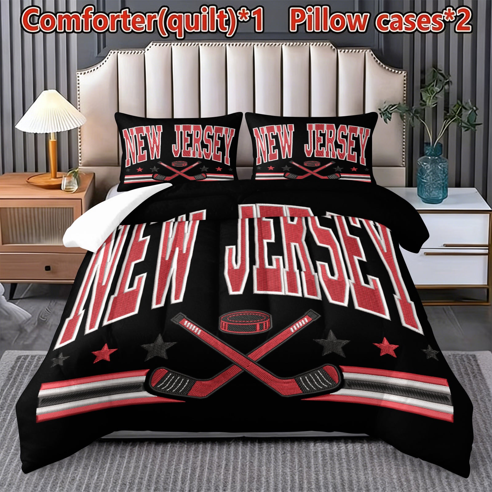 New Jersey Devils Hockey League Comforter Pillowcase Sets Blanket All Season Reversible Quilted Duvet