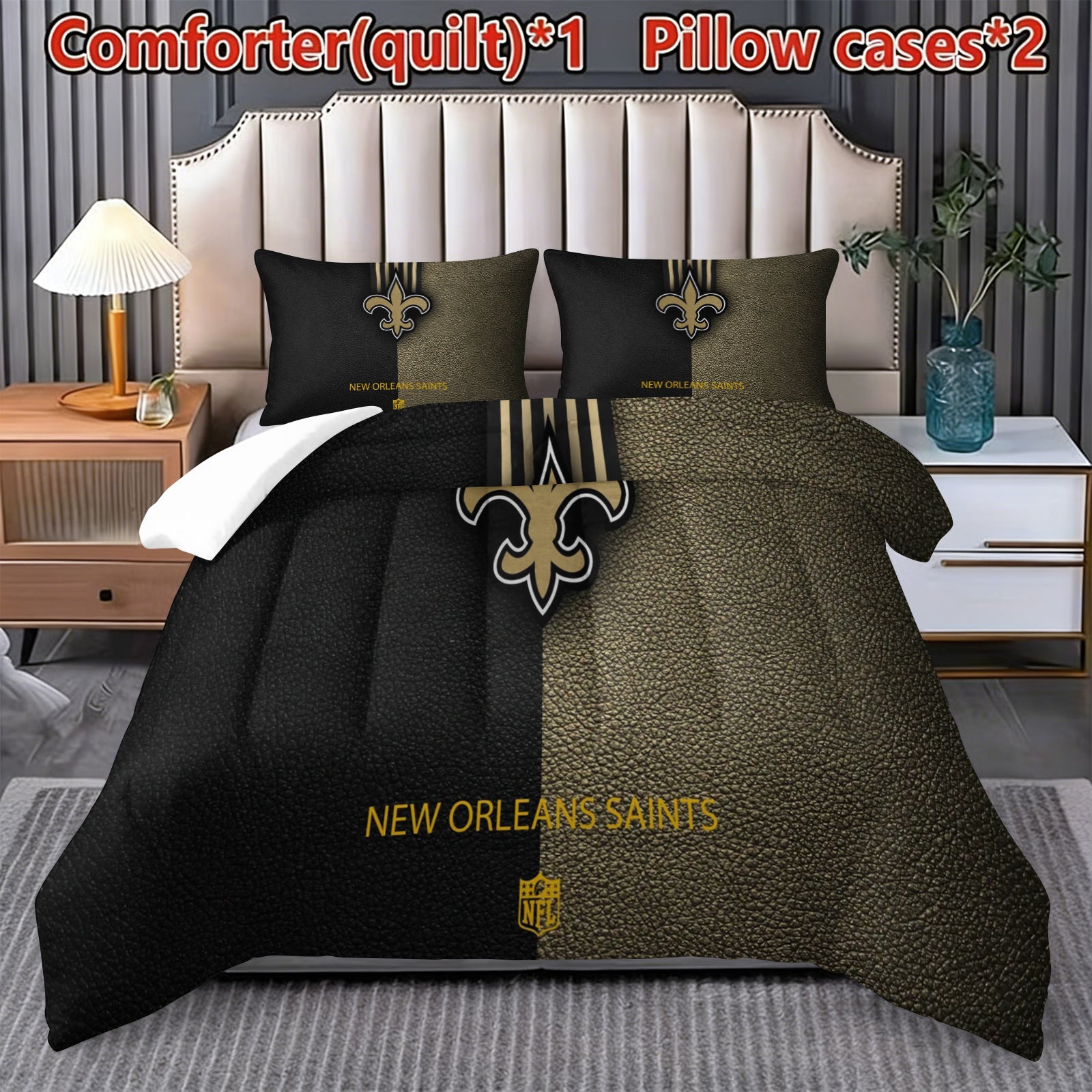 New Orleans Saints Comforter Pillowcase Sets Blanket All Season Reversible Quilted Duvet
