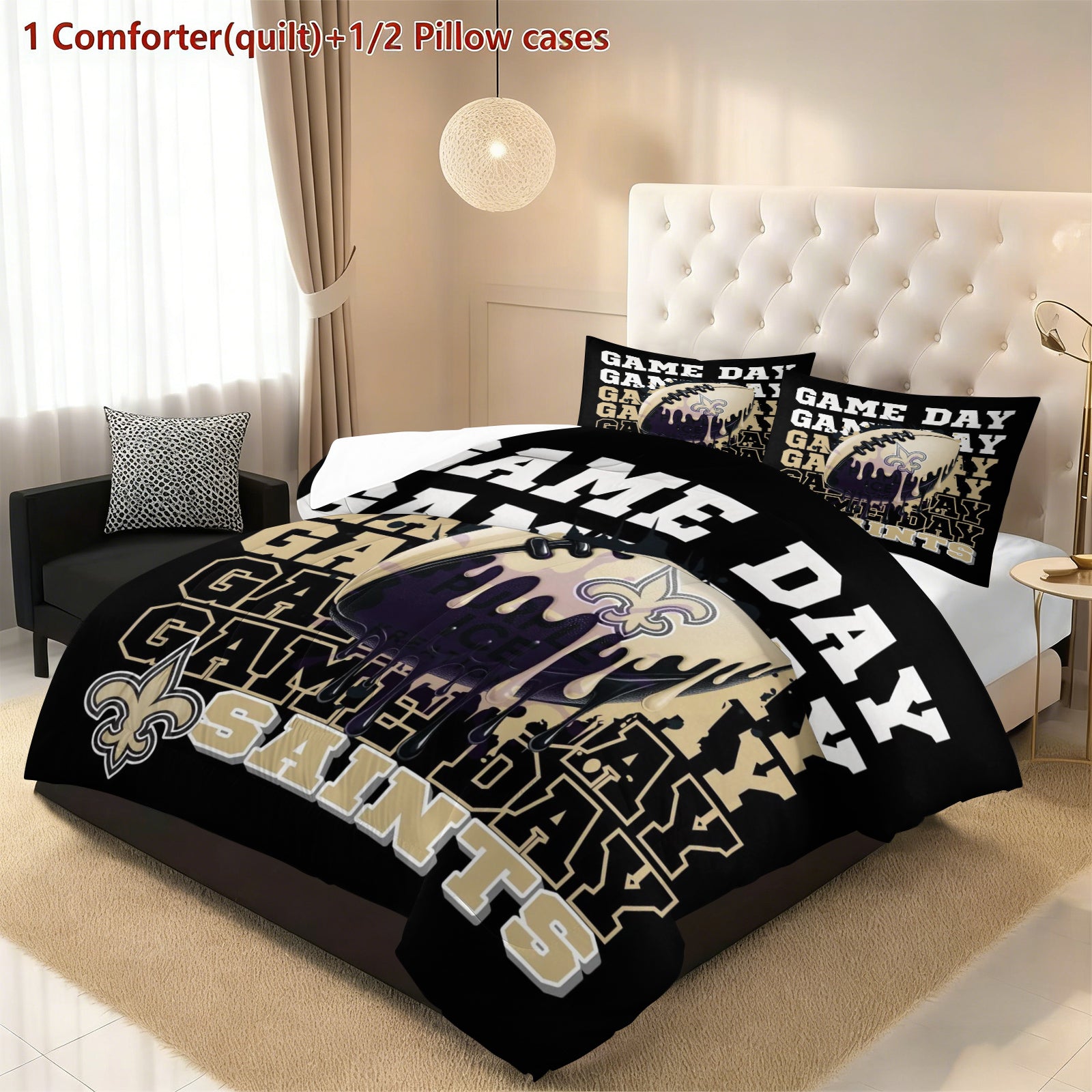 New Orleans Saints Comforter Pillowcase Sets Blanket All Season Reversible Quilted Duvet