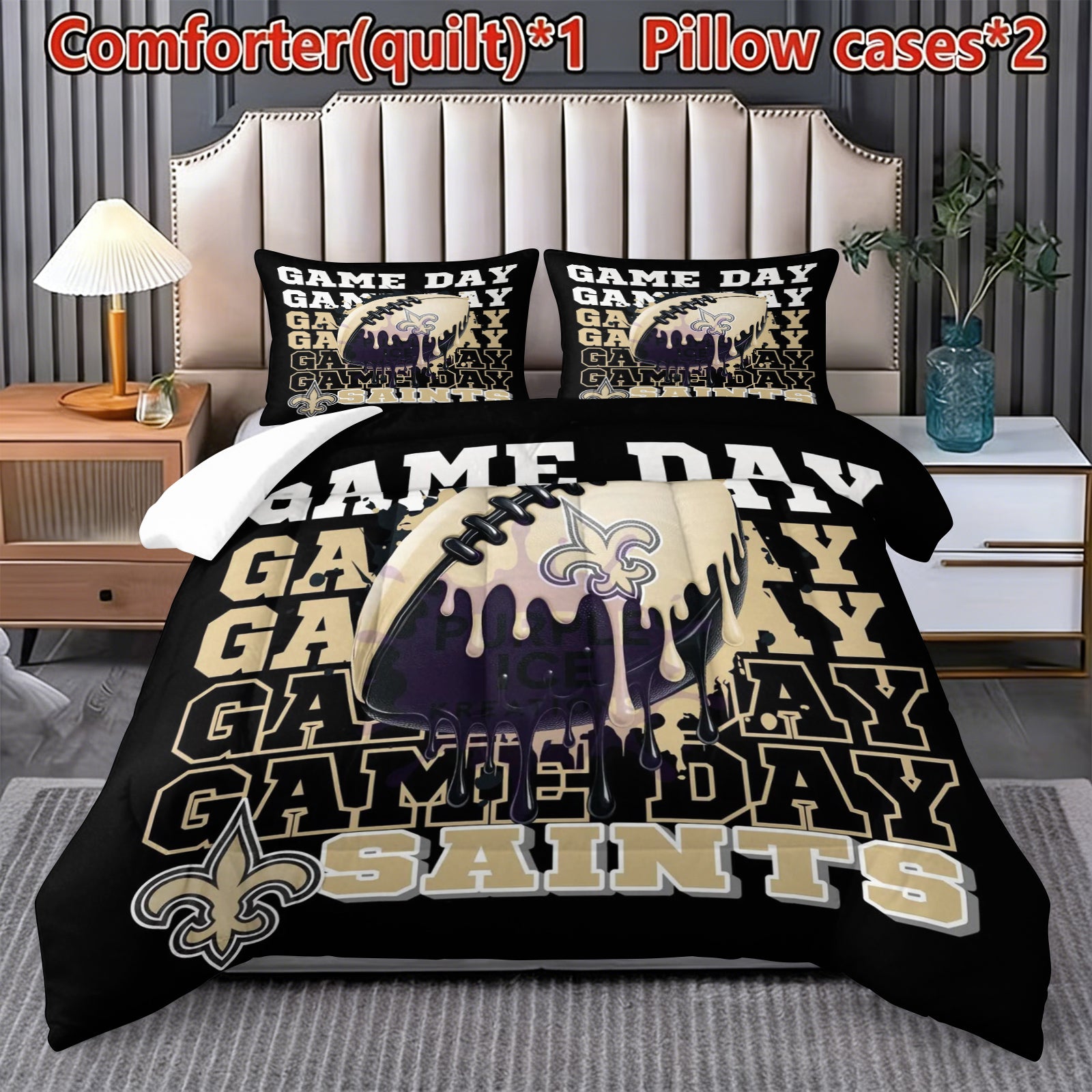 New Orleans Saints Comforter Pillowcase Sets Blanket All Season Reversible Quilted Duvet