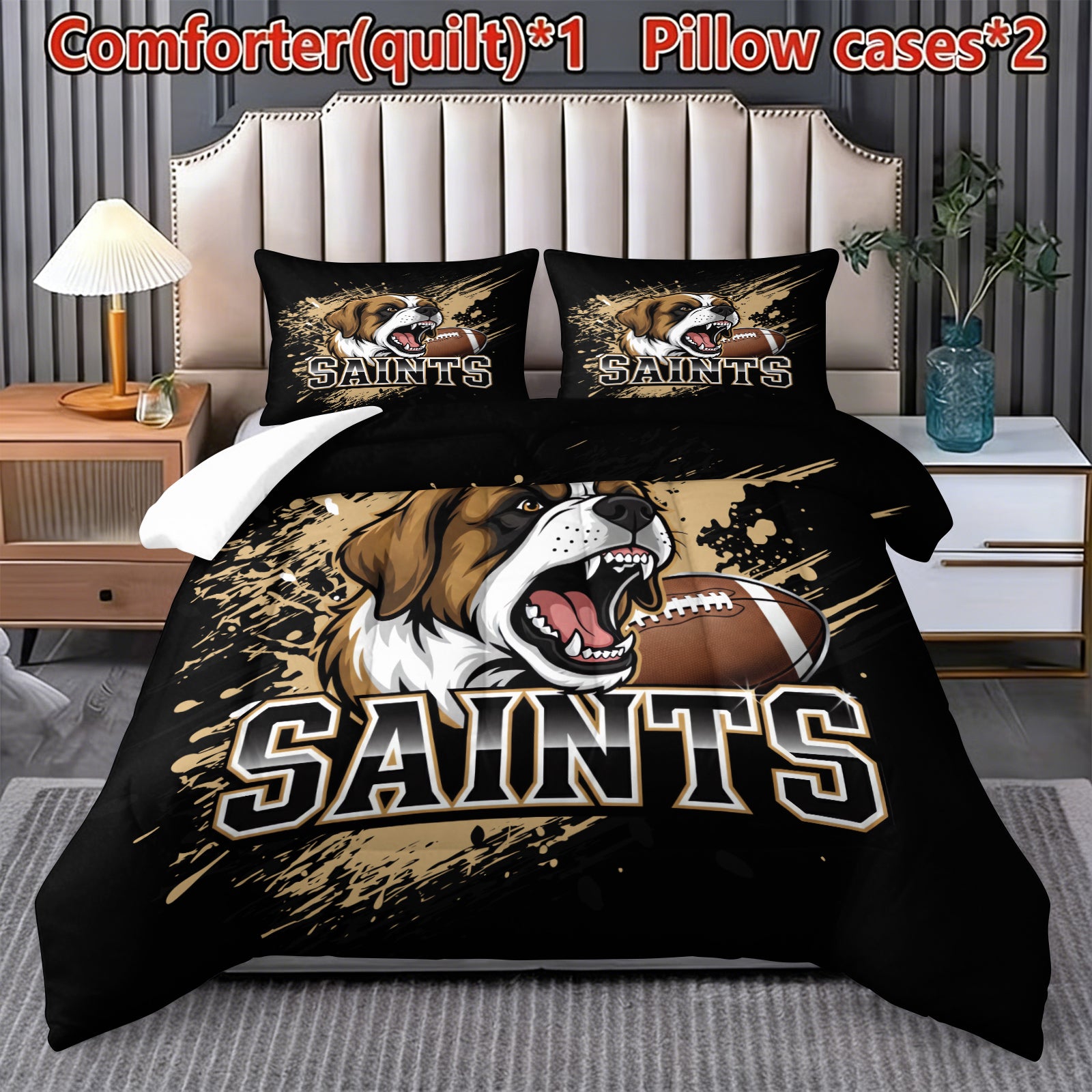 New Orleans Saints Comforter Pillowcase Sets Blanket All Season Reversible Quilted Duvet