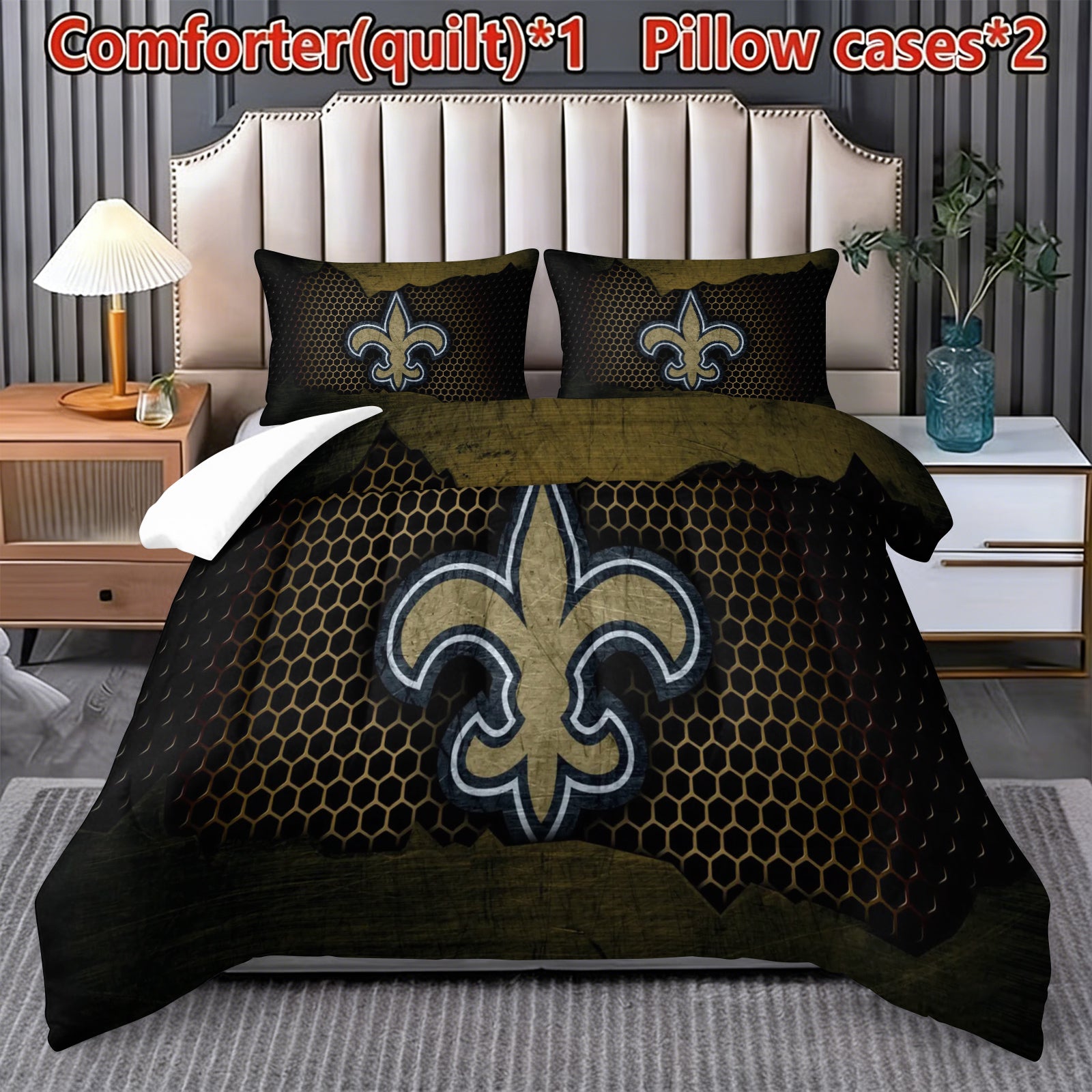 New Orleans Saints Comforter Pillowcase Sets Blanket All Season Reversible Quilted Duvet