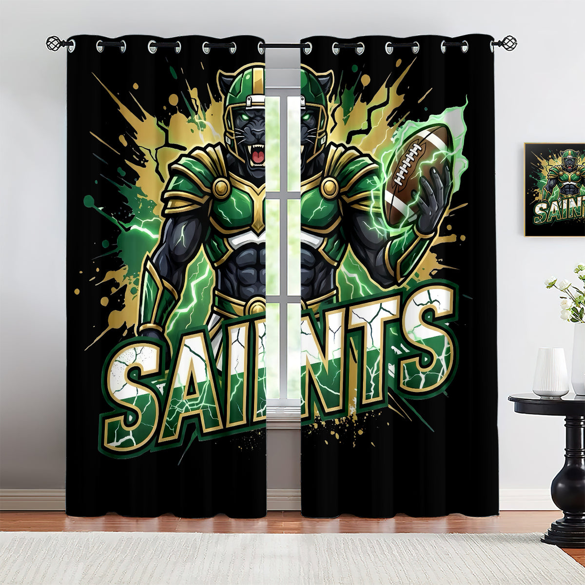 New Orleans Saints Blackout Curtains Drapes For Window Treatment Set
