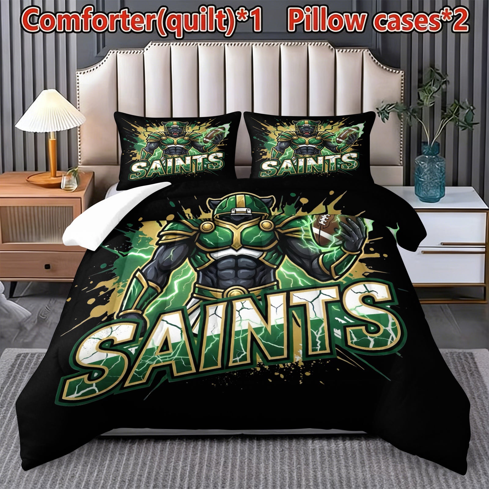 New Orleans Saints Comforter Pillowcase Sets Blanket All Season Reversible Quilted Duvet