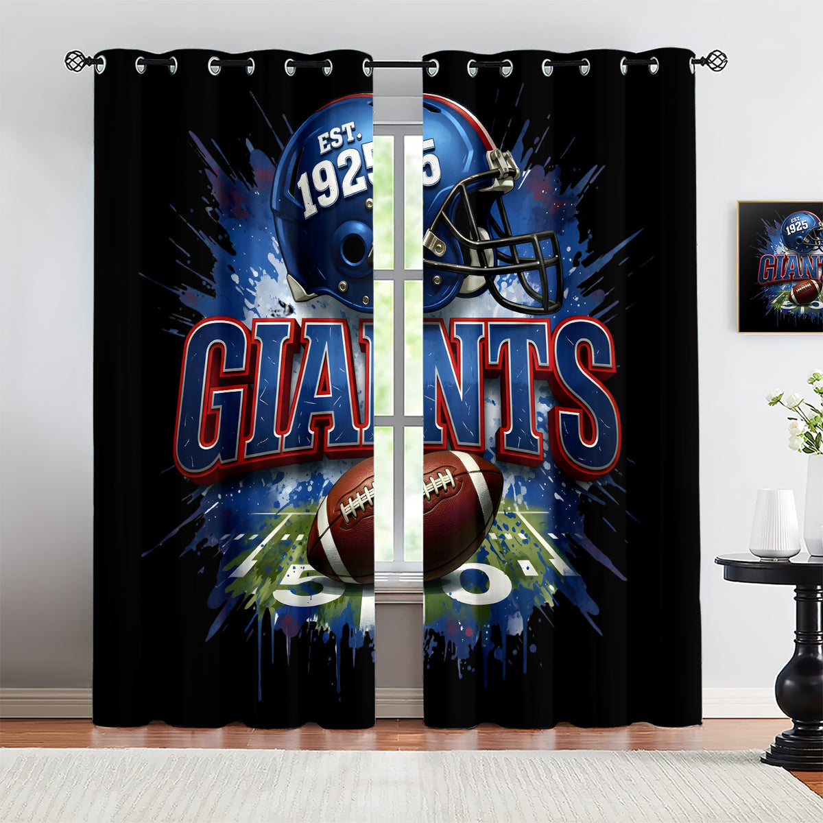 New York Giants Blackout Curtains Drapes For Window Treatment Set