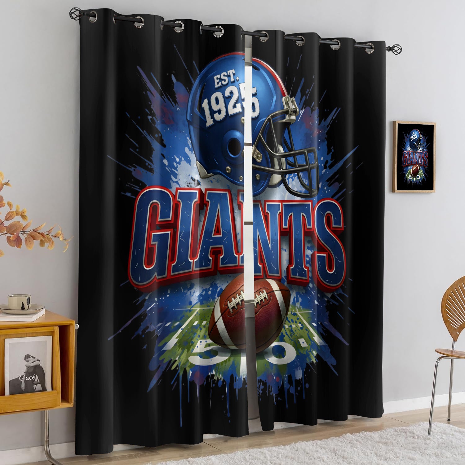 New York Giants Blackout Curtains Drapes For Window Treatment Set