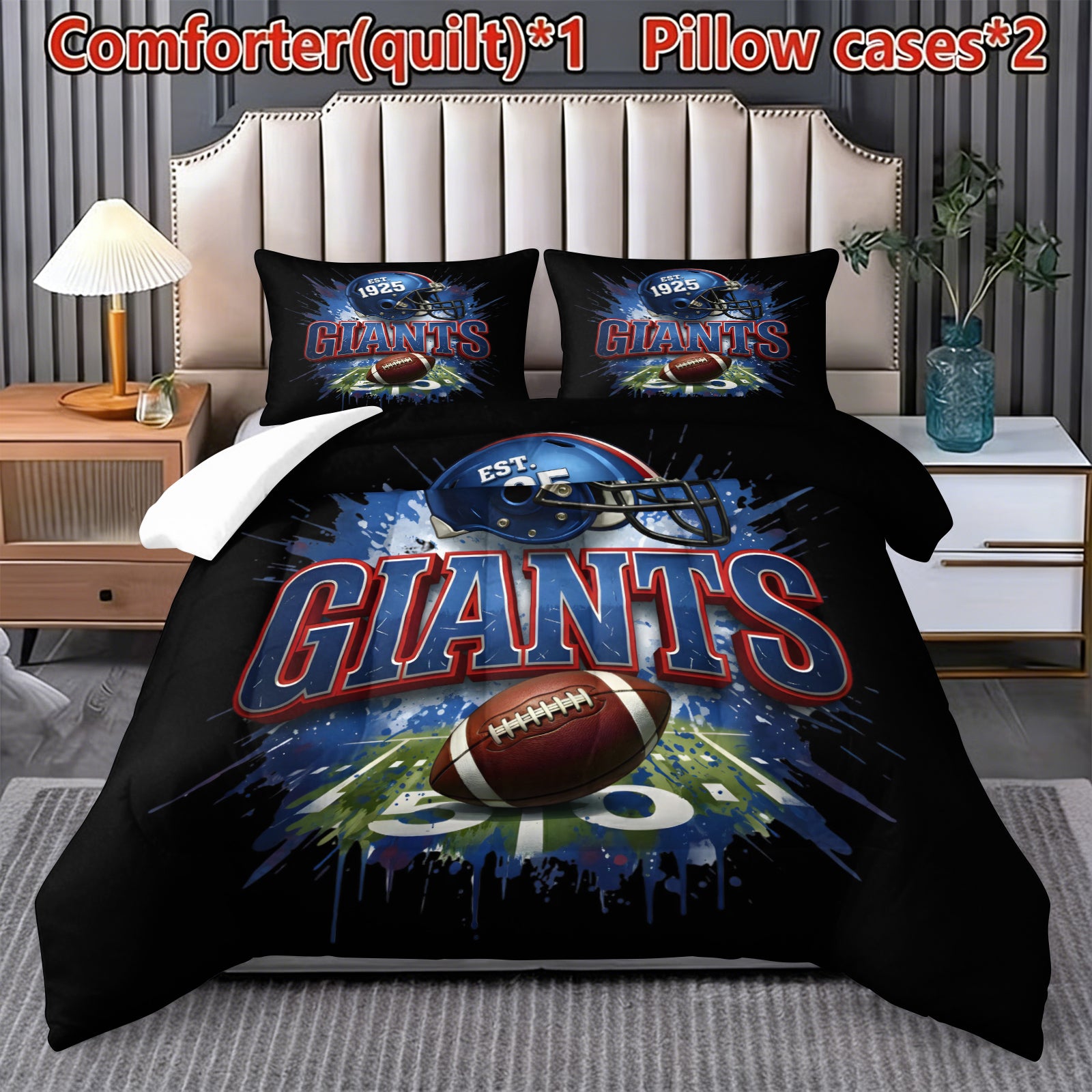 New York Giants Comforter Pillowcase Sets Blanket All Season Reversible Quilted Duvet